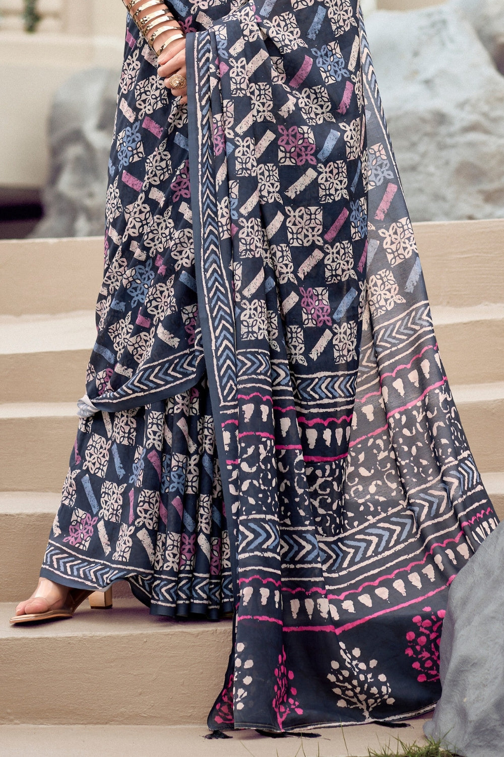 Blue Pure Mal Mal Silk Saree
