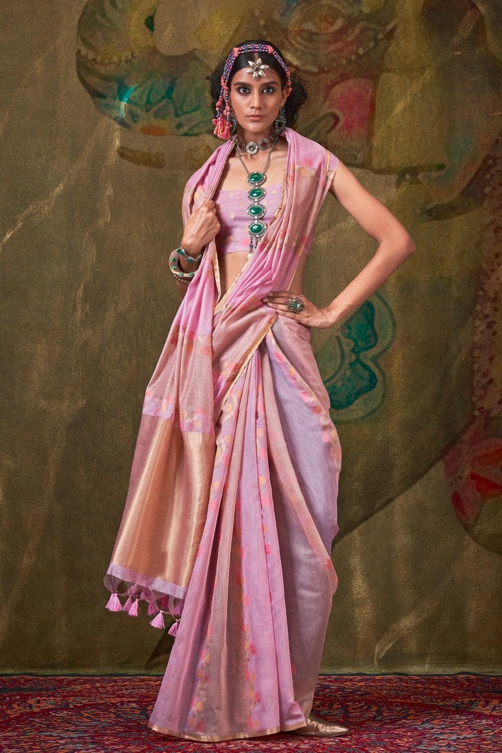 Pink Handloom Weaving Saree