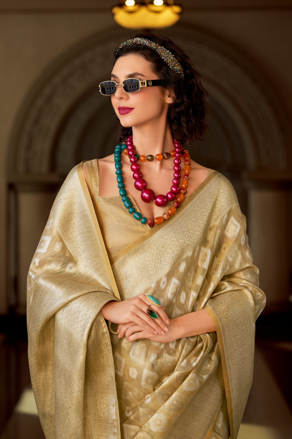 Beige Tissue Silk Saree