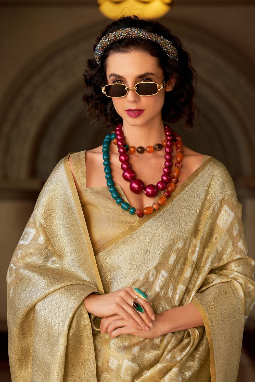 Beige Tissue Silk Saree