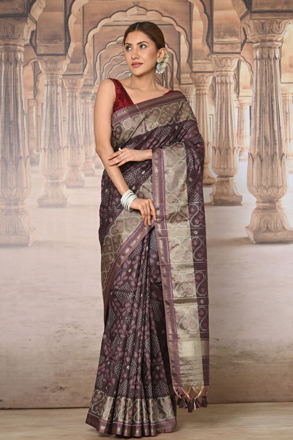 Buy Peach Kanjeevaram Silk Blend Saree Nitaraa