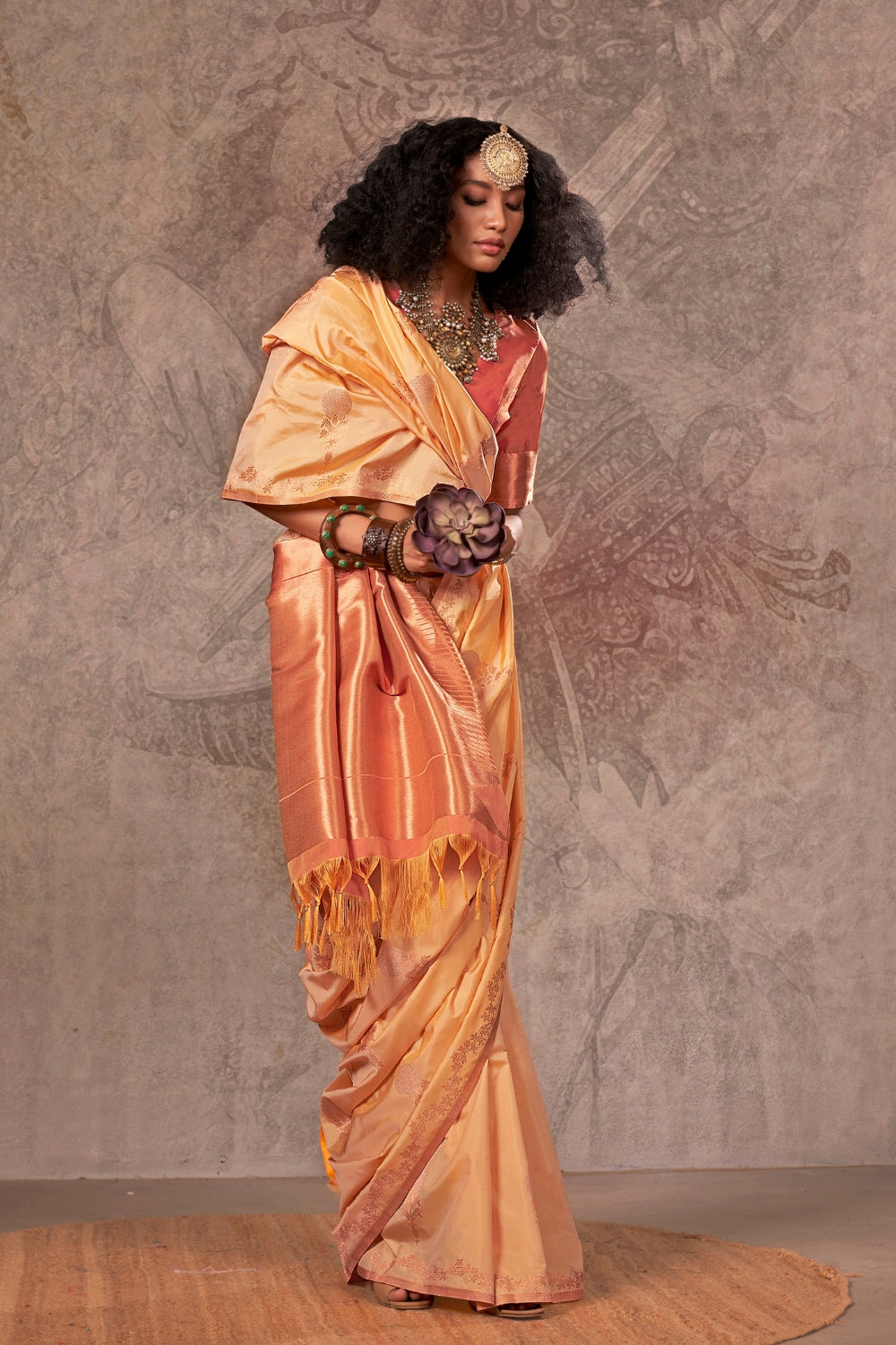 Beige Handloom Weaving Silk Saree