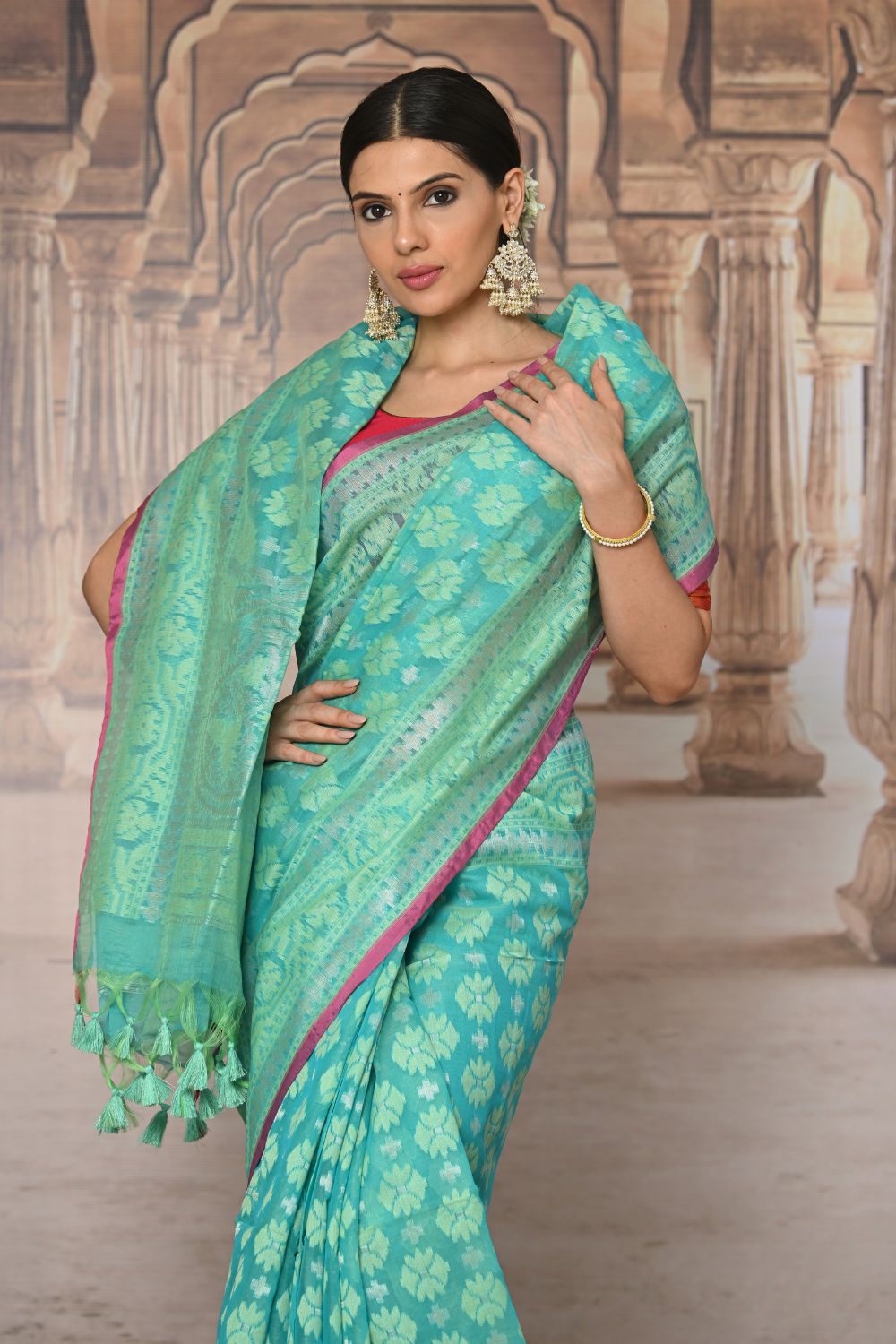 Buy Green Tussar Silk Blend Saree Nitaraa