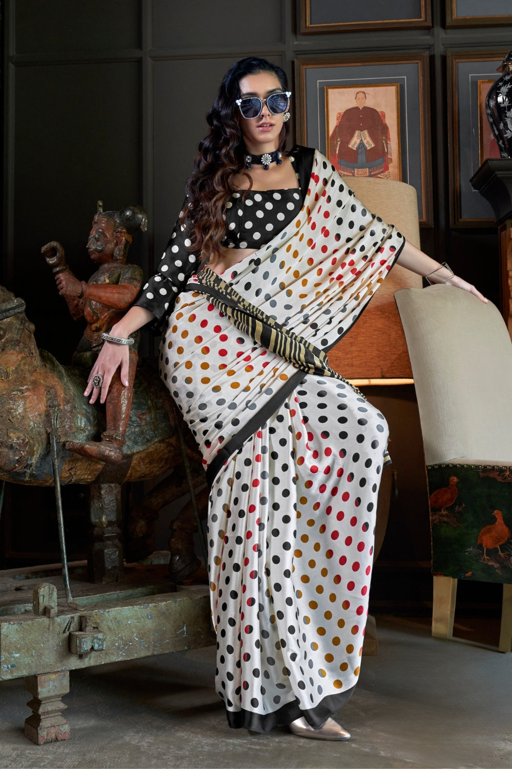 MULTICOLOR SATIN CREPE SAREE