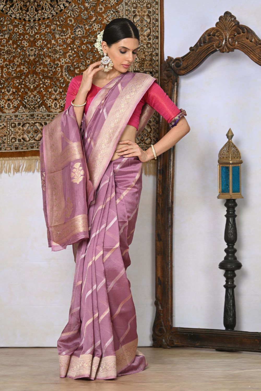 Buy Peach Pashmina Silk Organza Saree With Blouse Piece Nitaraa