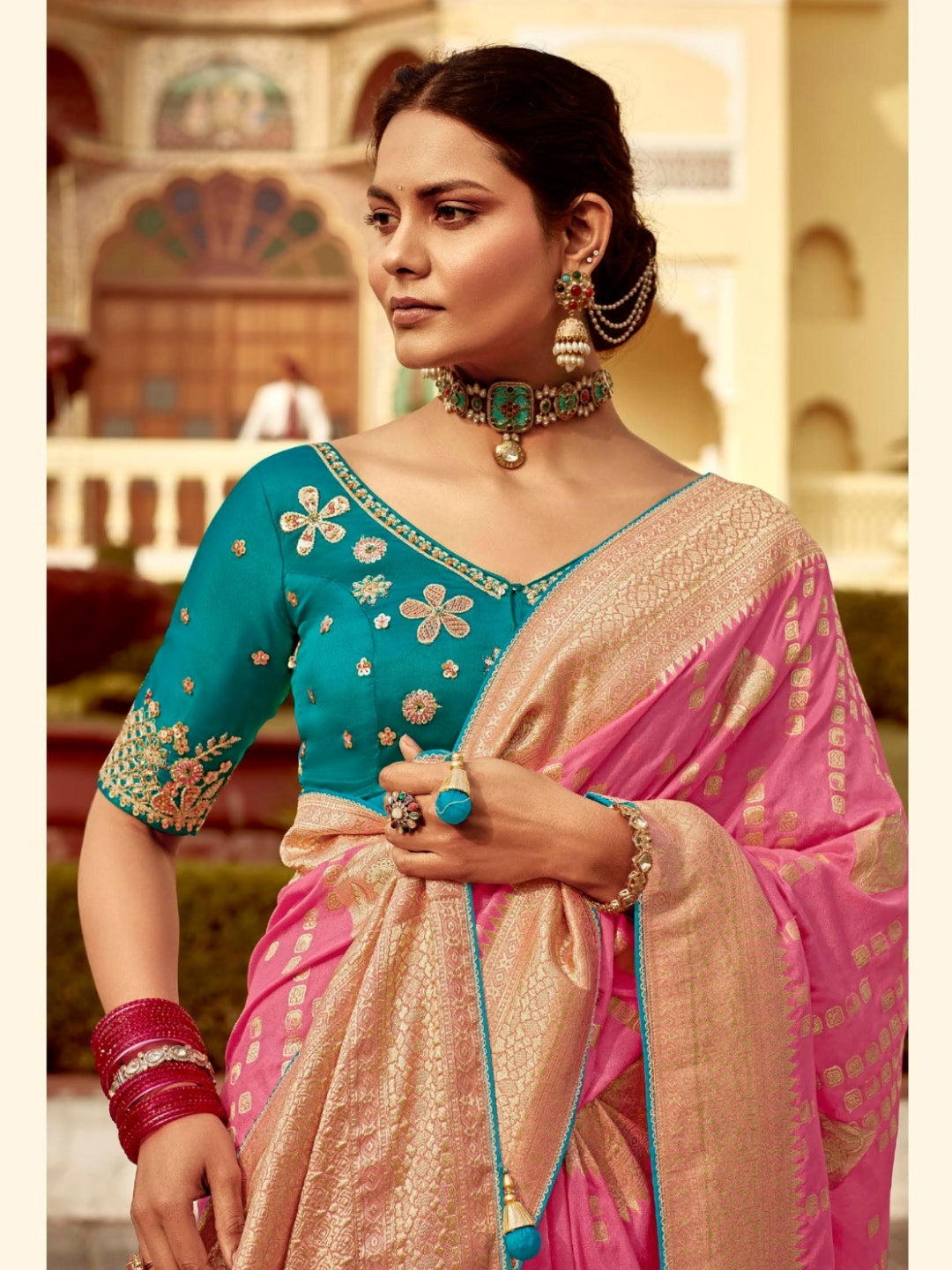 Rose Pink Khaddi Banarasi Saree