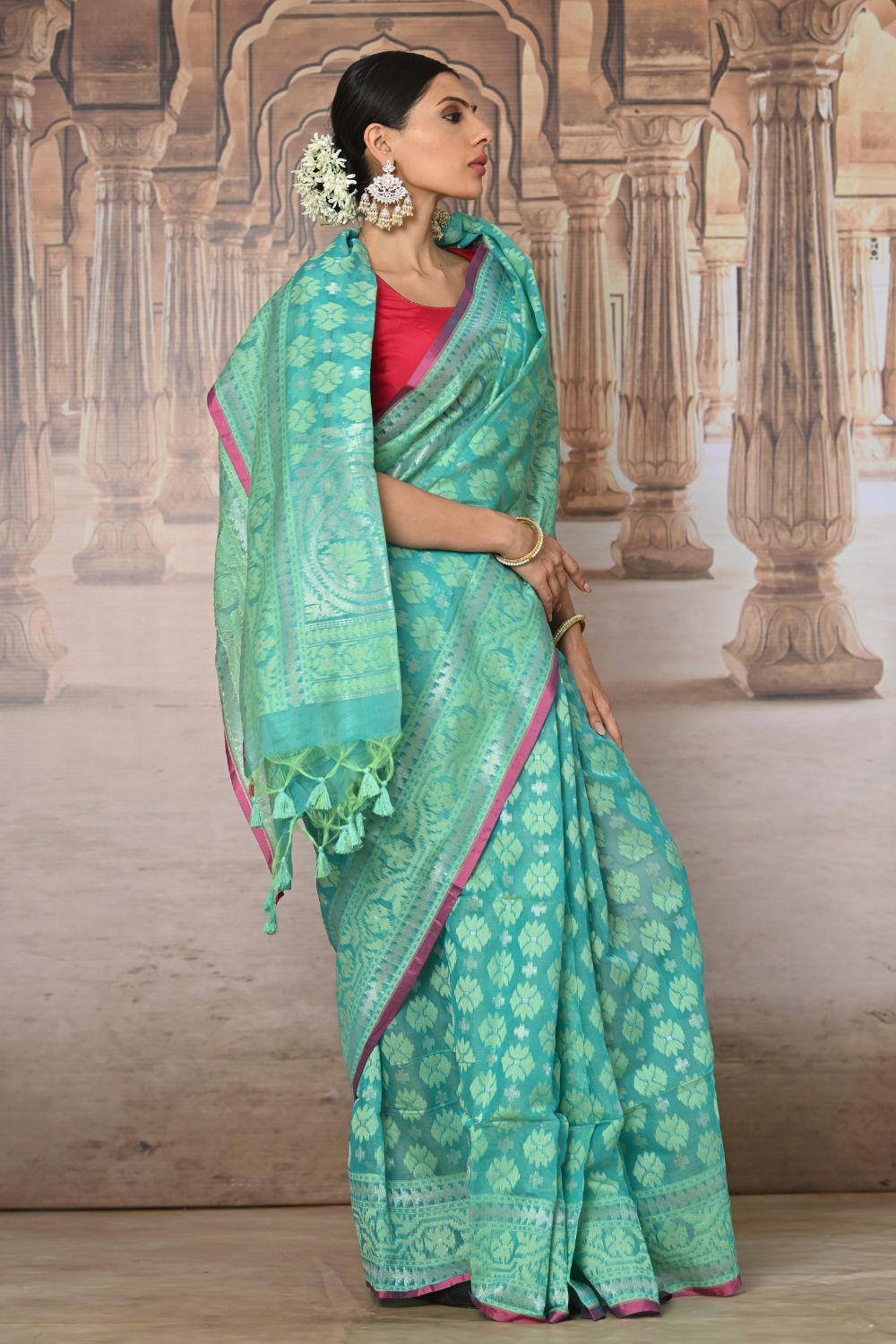 Buy Pink Tussar Silk Blend Saree Nitaraa