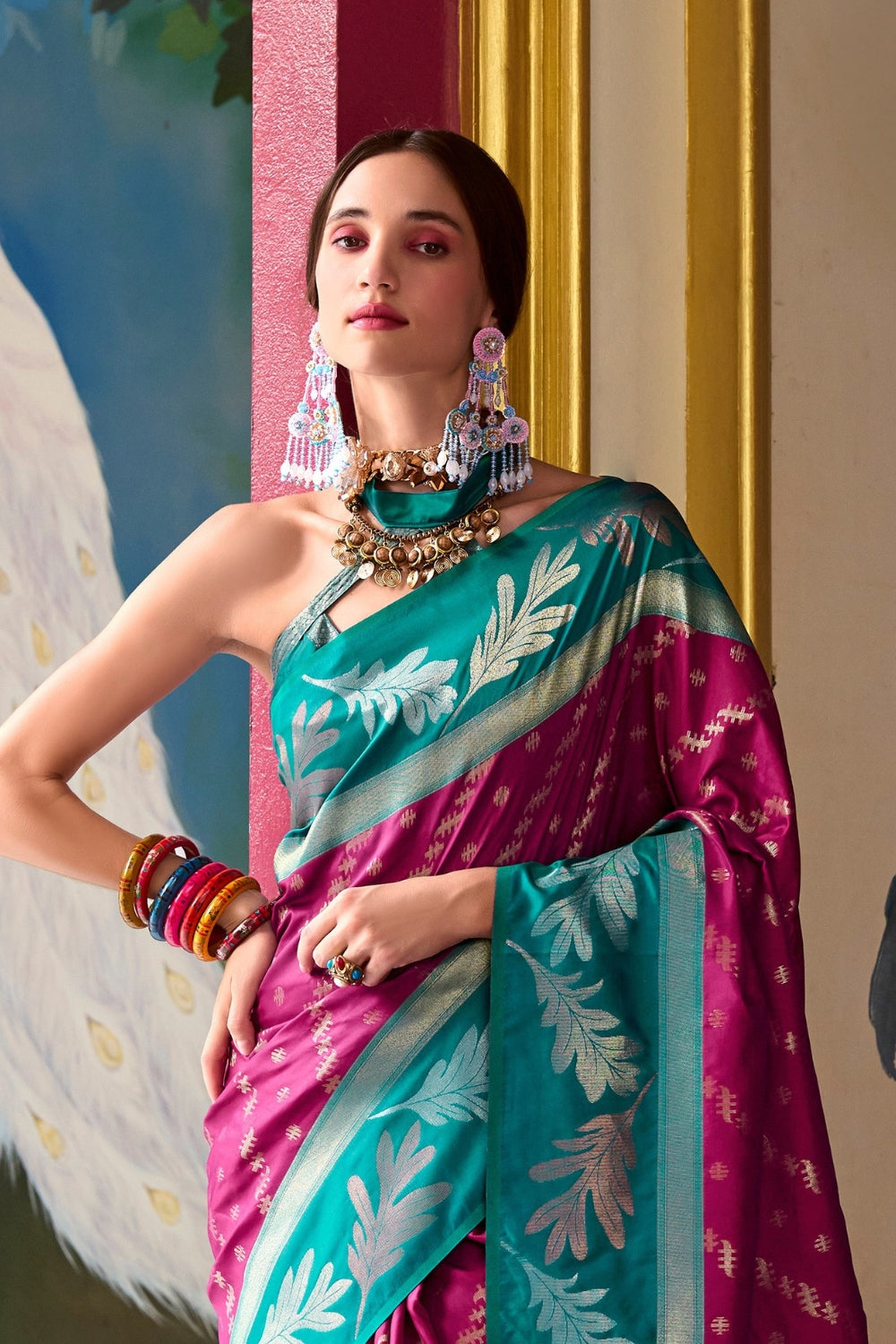 Wine Purple Banarasi Saree