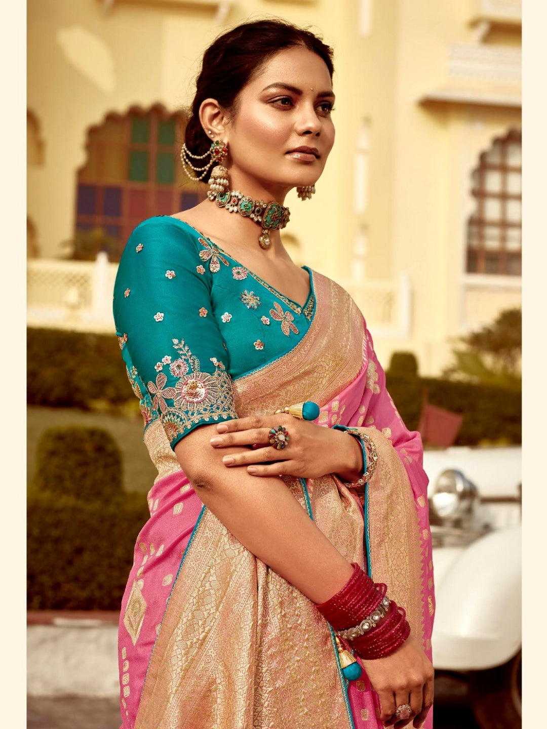 Rose Pink Khaddi Banarasi Saree