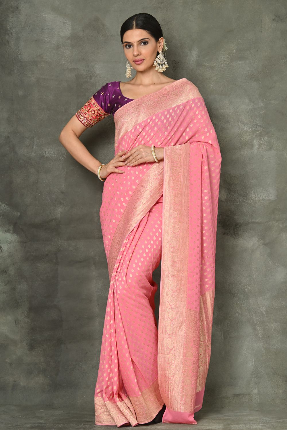 Buy Pearl White Banarasi Khaddi Georgette Saree Nitaraa