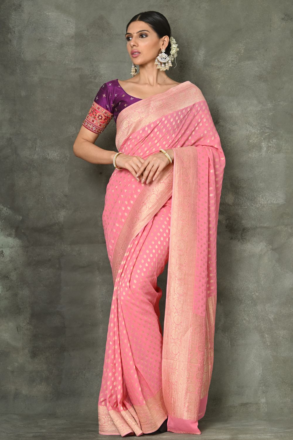 Buy Baby Blue Banarasi Khaddi Georgette Saree Nitaraa