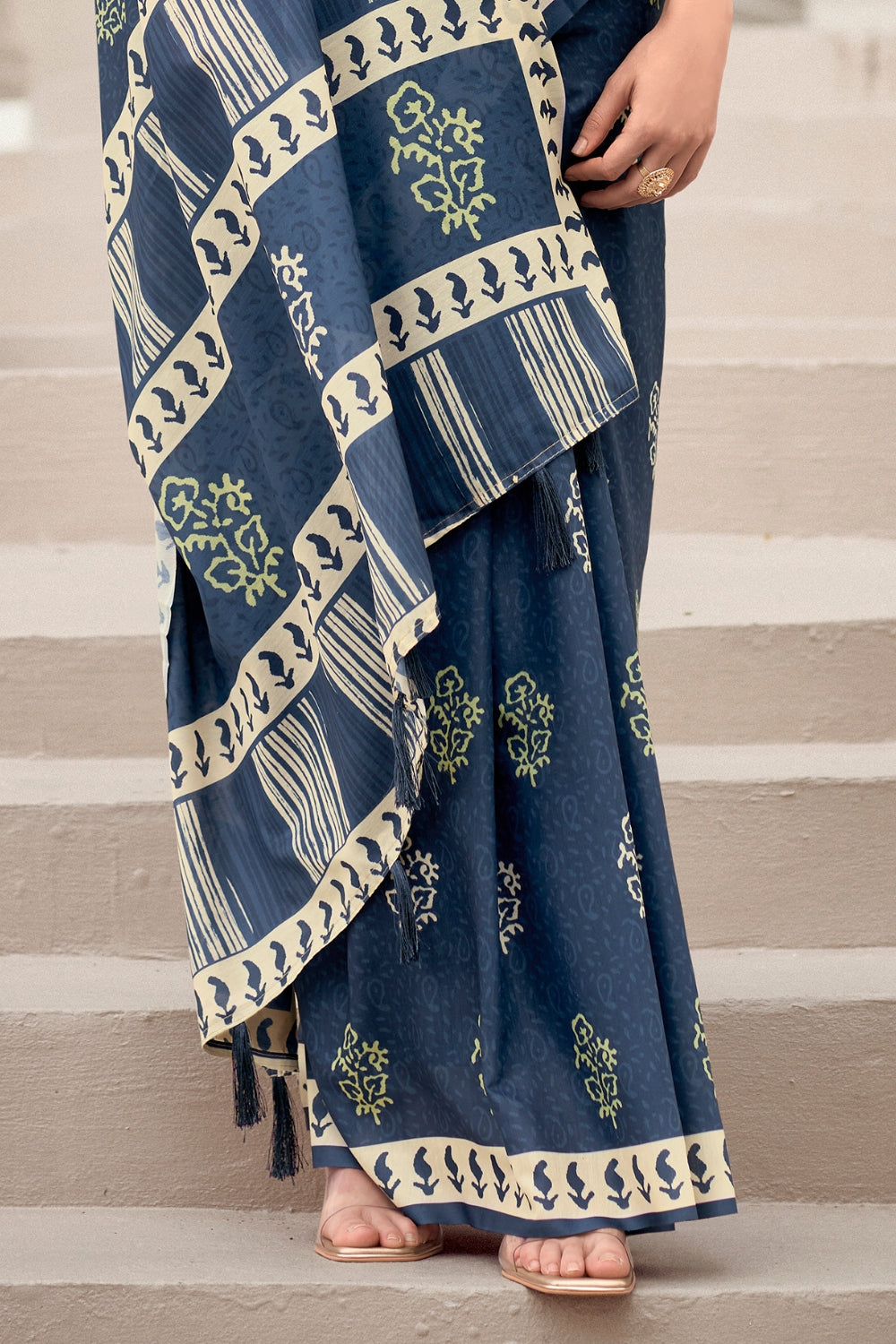 Dark Blue Pure Mal Mal Silk Saree