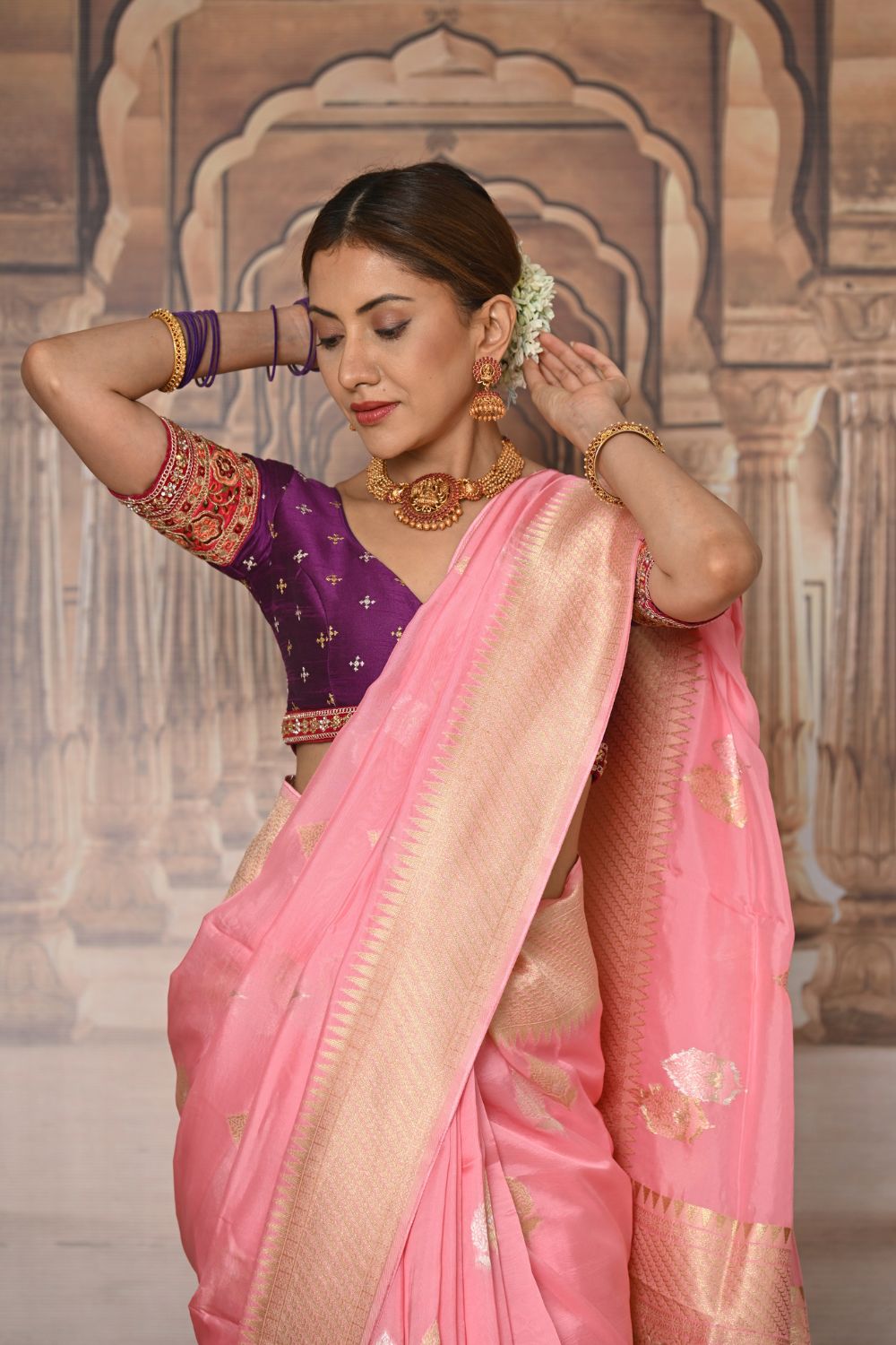 Buy Red Tussar Silk Blend Saree Nitaraa