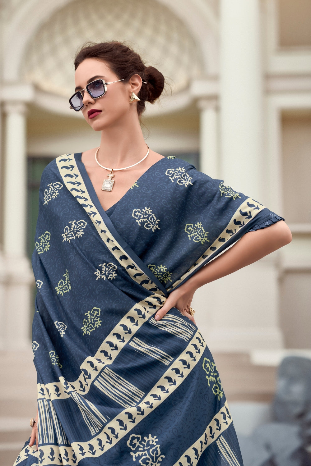 Dark Blue Pure Mal Mal Silk Saree