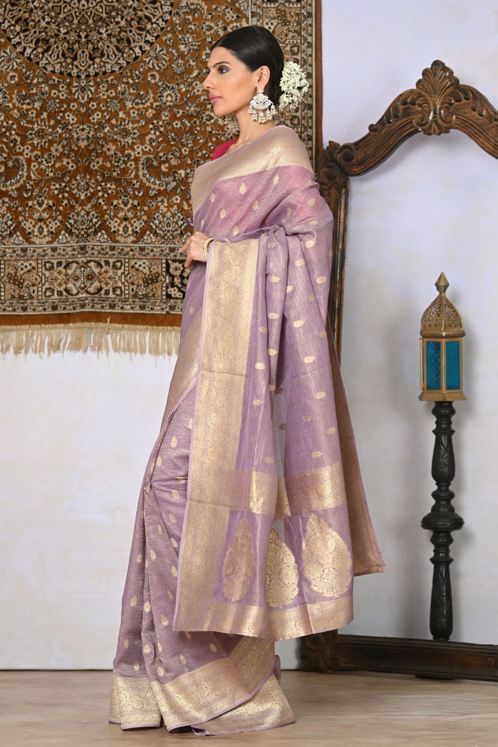 Buy Pink Banarasi Silk Viscose Saree With Blouse Piece Nitaraa