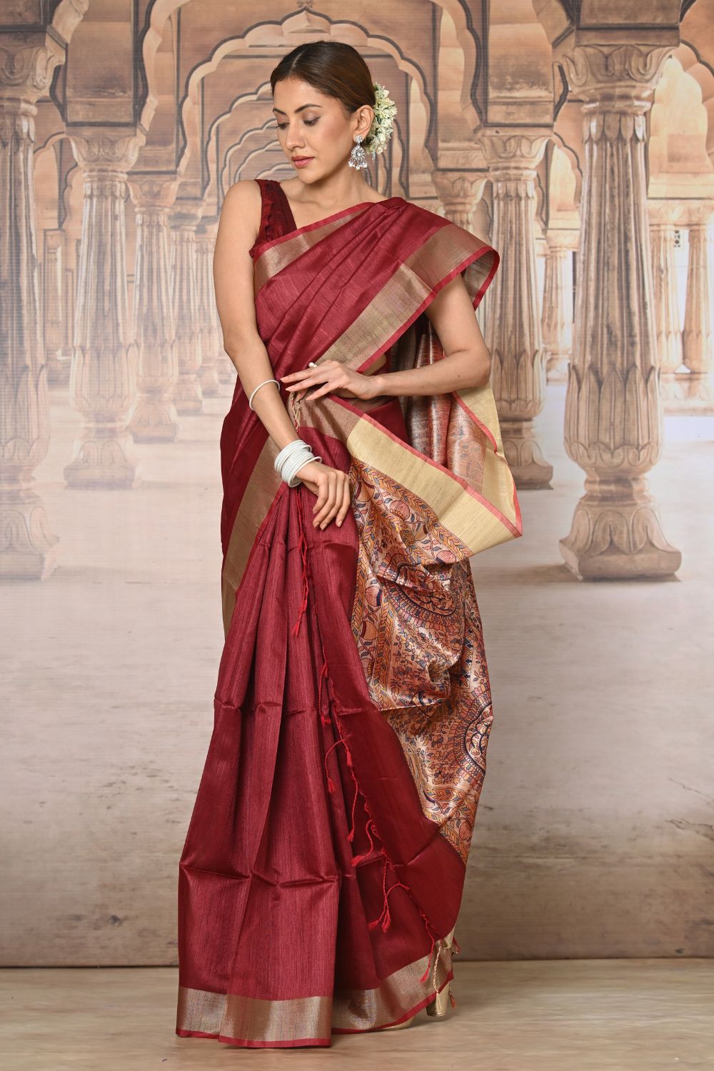 Buy Peach Muga Cotton Saree Nitaraa