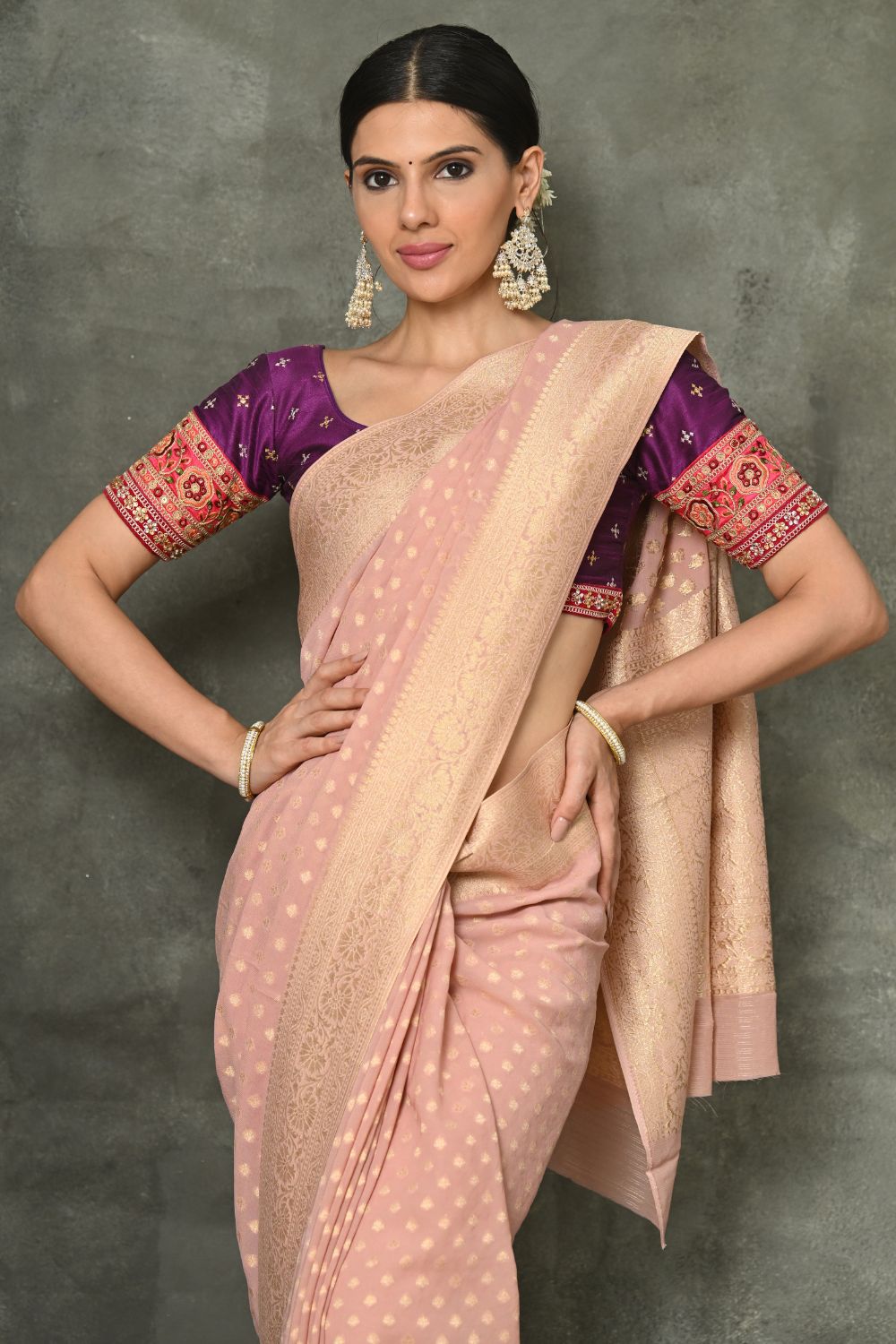 Buy Marron Red Pure Organza Saree Nitaraa