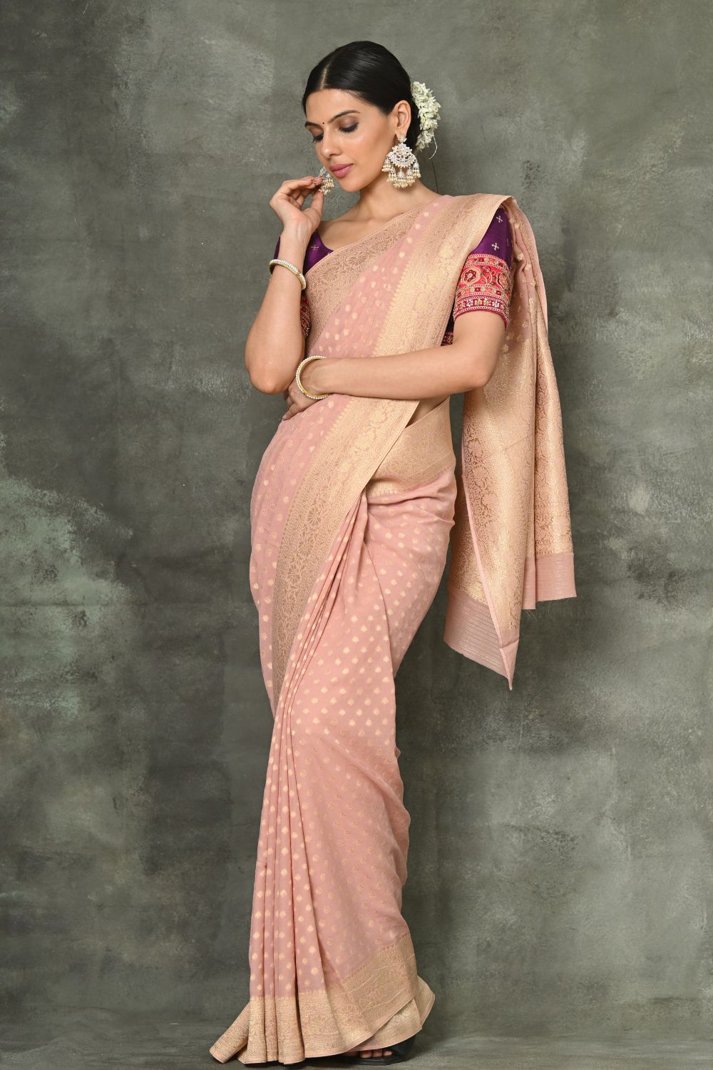 Buy Wine Purple Banarasi Khaddi Georgette Saree Nitaraa