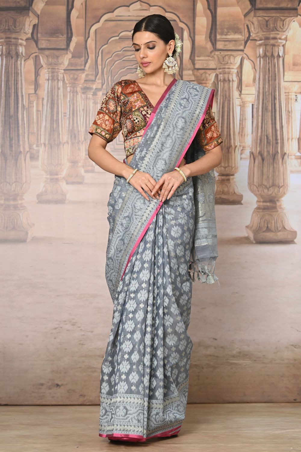 Buy Green & Cream Muga Cotton Saree Nitaraa