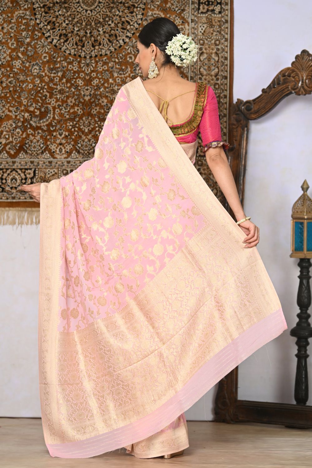 Buy Yellow Banarasi Silk Printed Tissue Saree With Blouse Piece Nitaraa