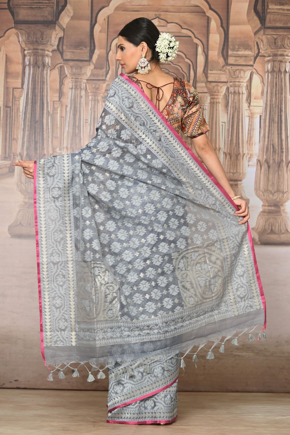 Buy Navy Blue Muga Cotton Saree Nitaraa