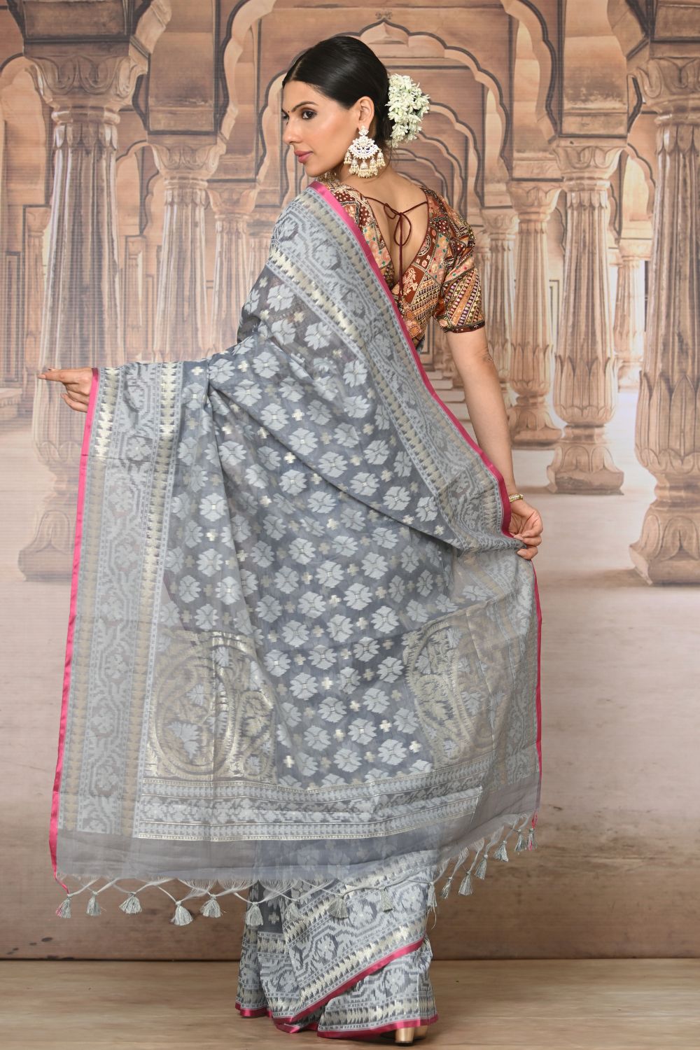 Buy Violet Muga Cotton Saree Nitaraa