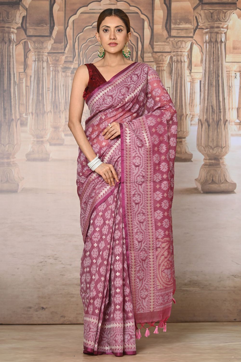 Buy Pink Silk Blend Saree Nitaraa