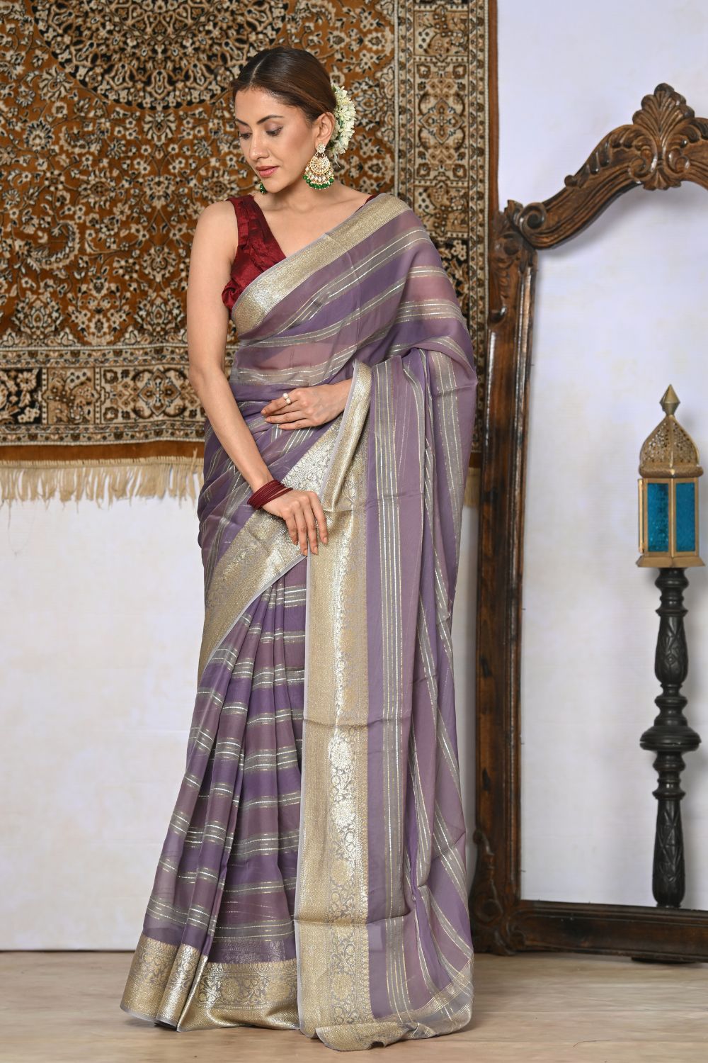 Buy Peach Silk Blend Saree Nitaraa