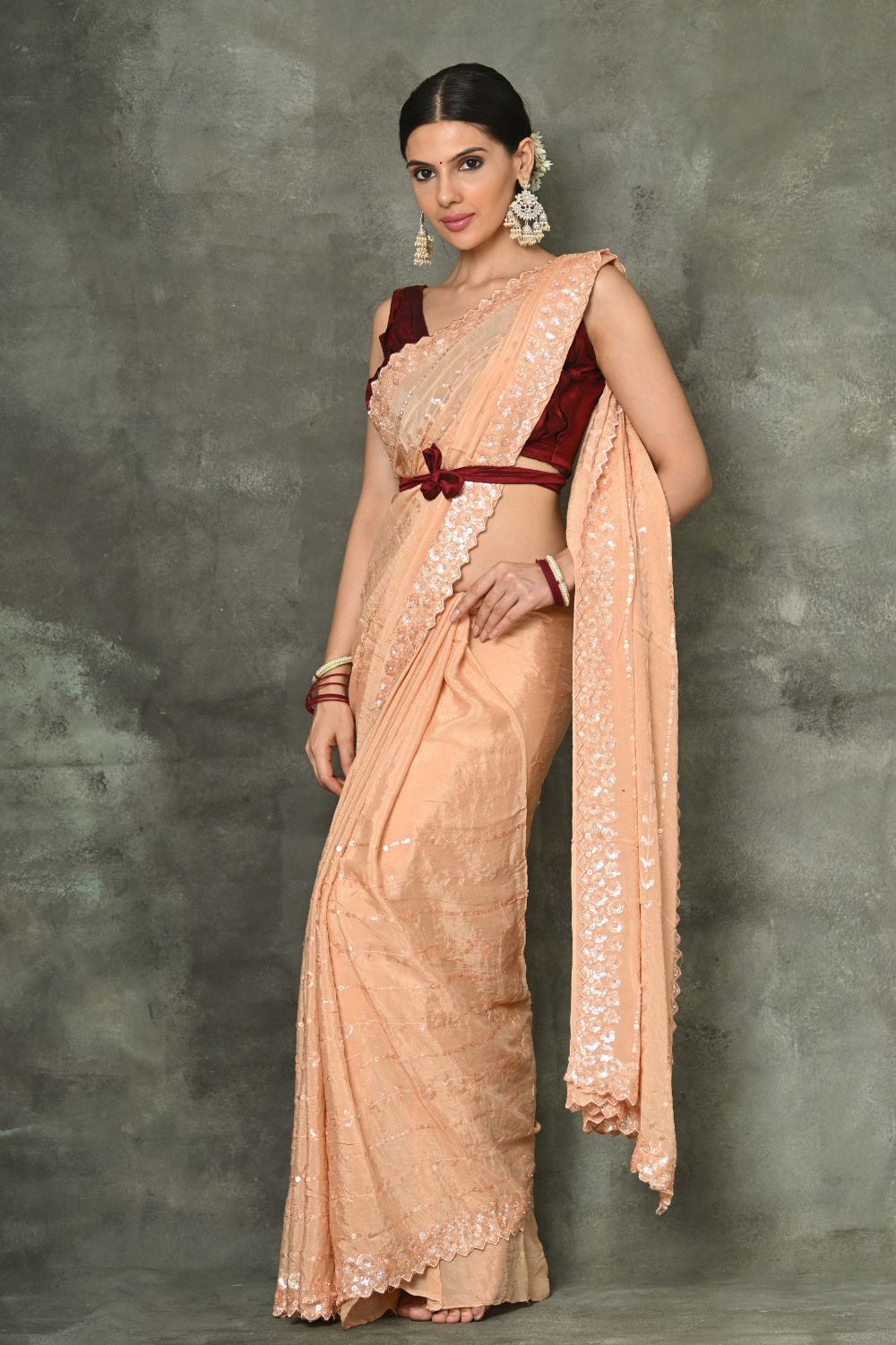 Buy Baby Pink Banarasi Leheriya Khaddi Georgette Saree Nitaraa