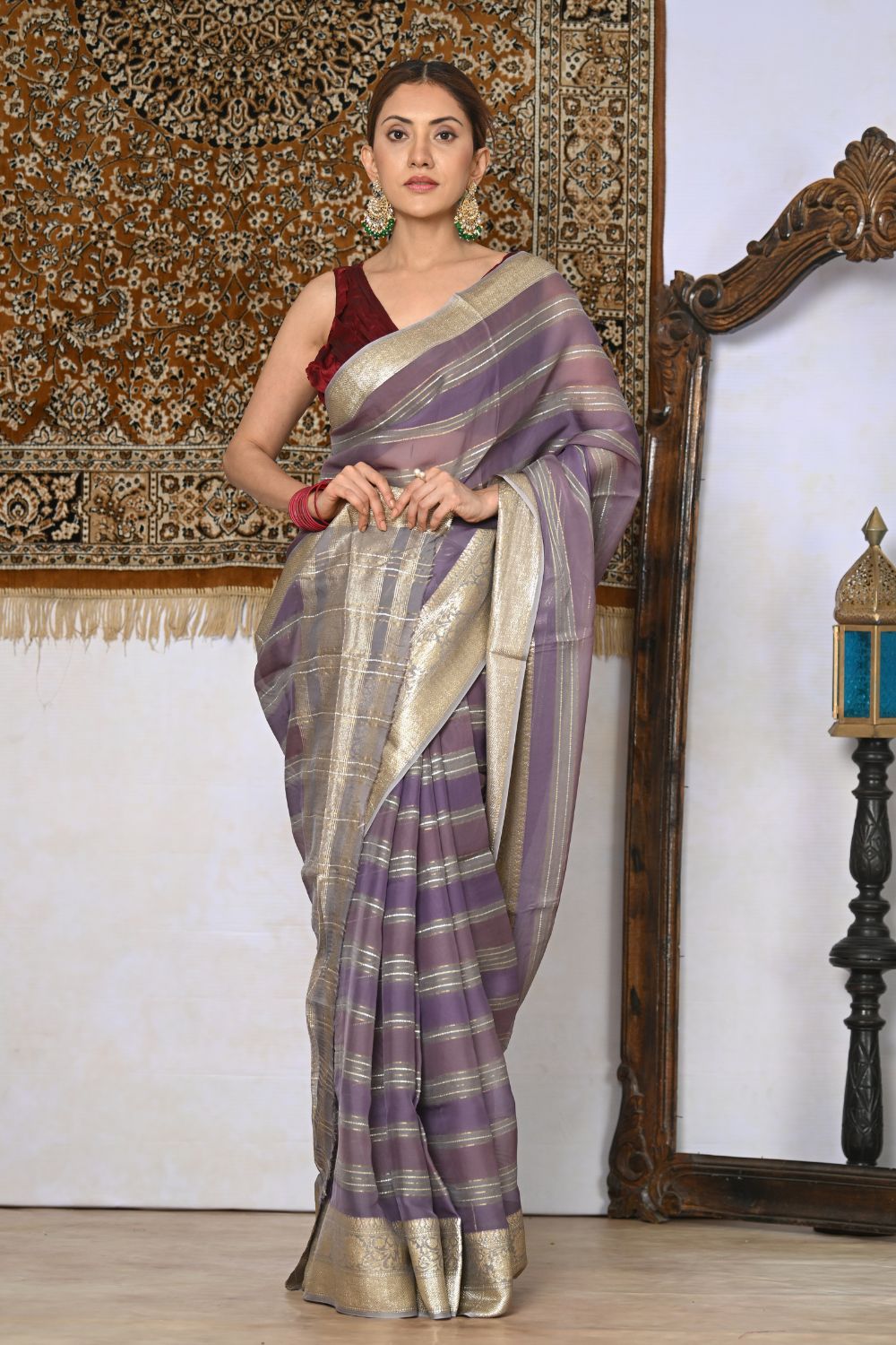 Buy Navy Blue Silk Blend Saree Nitaraa