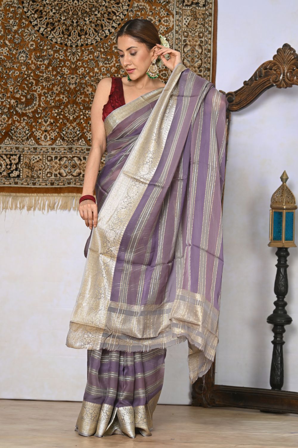 Buy Maroon Silk Blend Saree Nitaraa