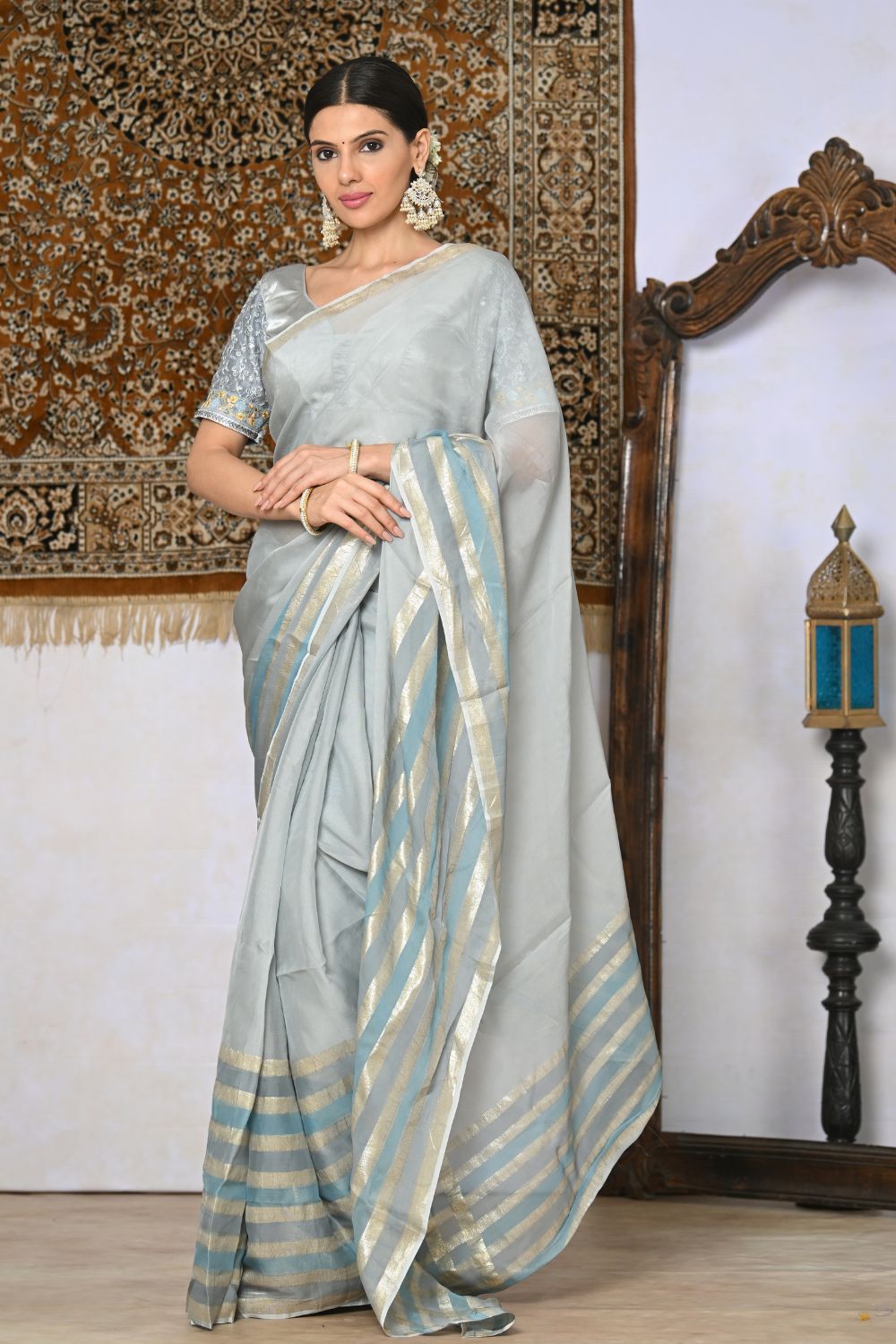 Buy Teal Silk Blend Saree Nitaraa