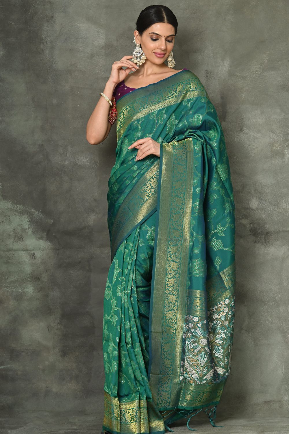 Buy Teal Blue Kanjivaram Saree Nitaraa