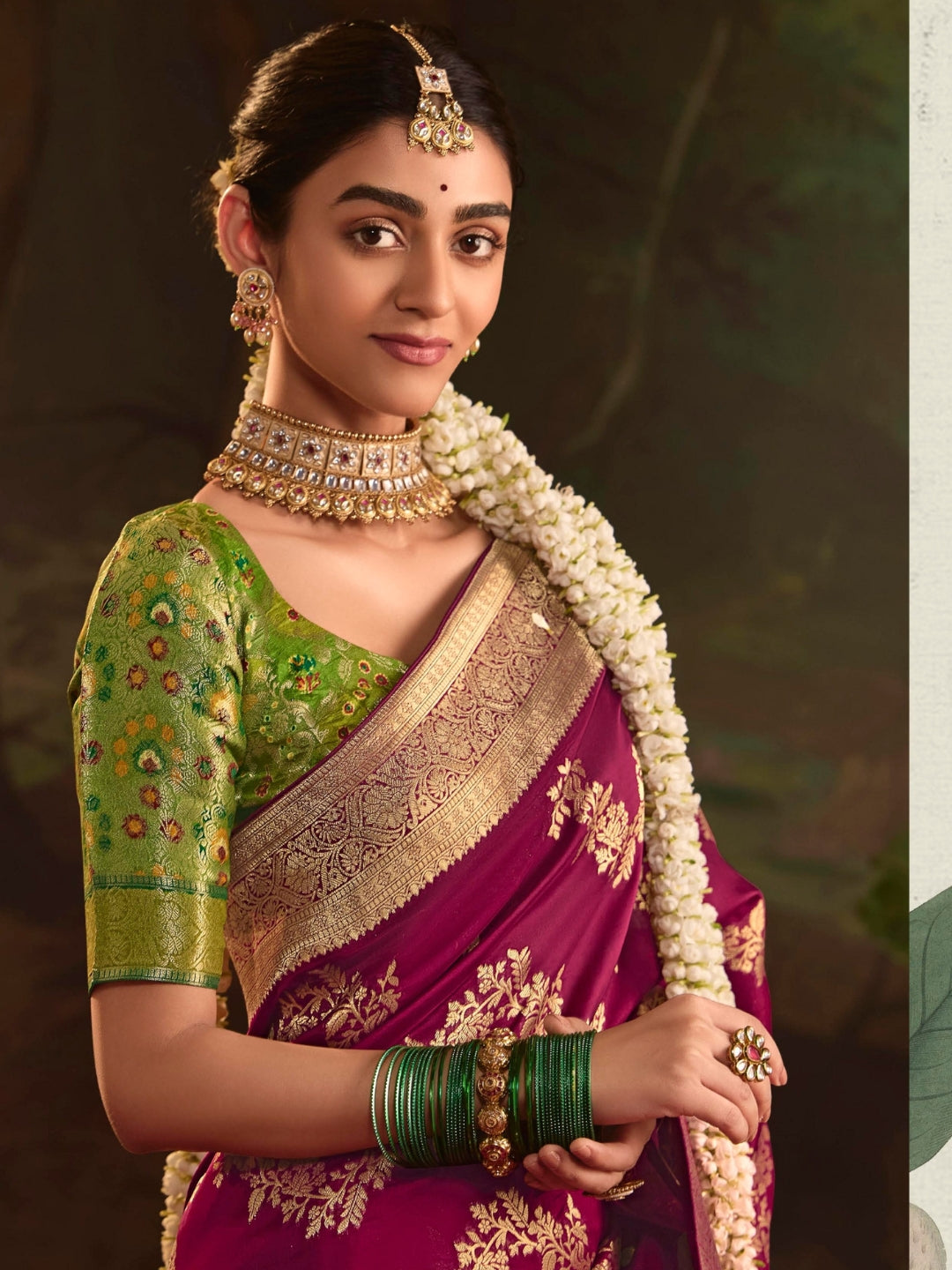 Wine Purple Crepe Dola Banarasi Saree