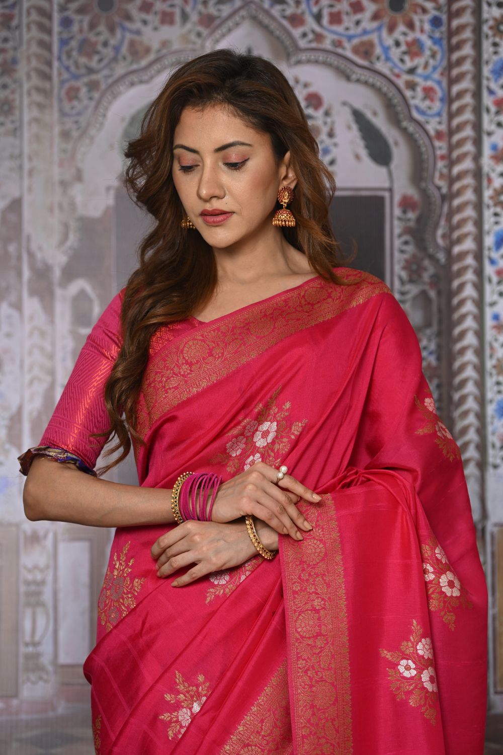 Buy Orange Kashmiri Silk Saree With Blouse Piece Nitaraa