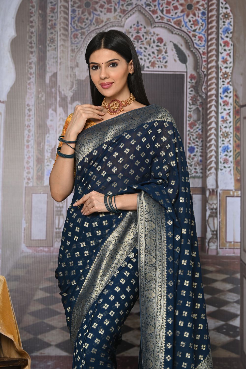 Buy Grey Kashmiri Silk Saree With Blouse Piece Nitaraa