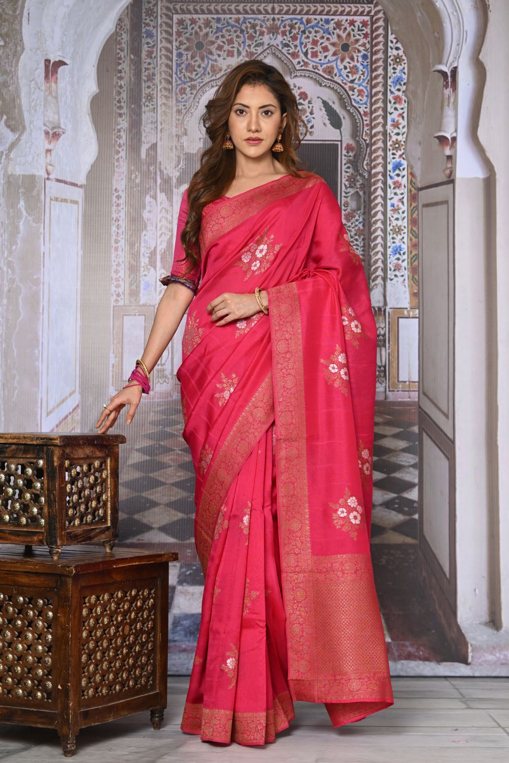 Buy Teal Blue Kashmiri Silk Saree With Blouse Piece Nitaraa