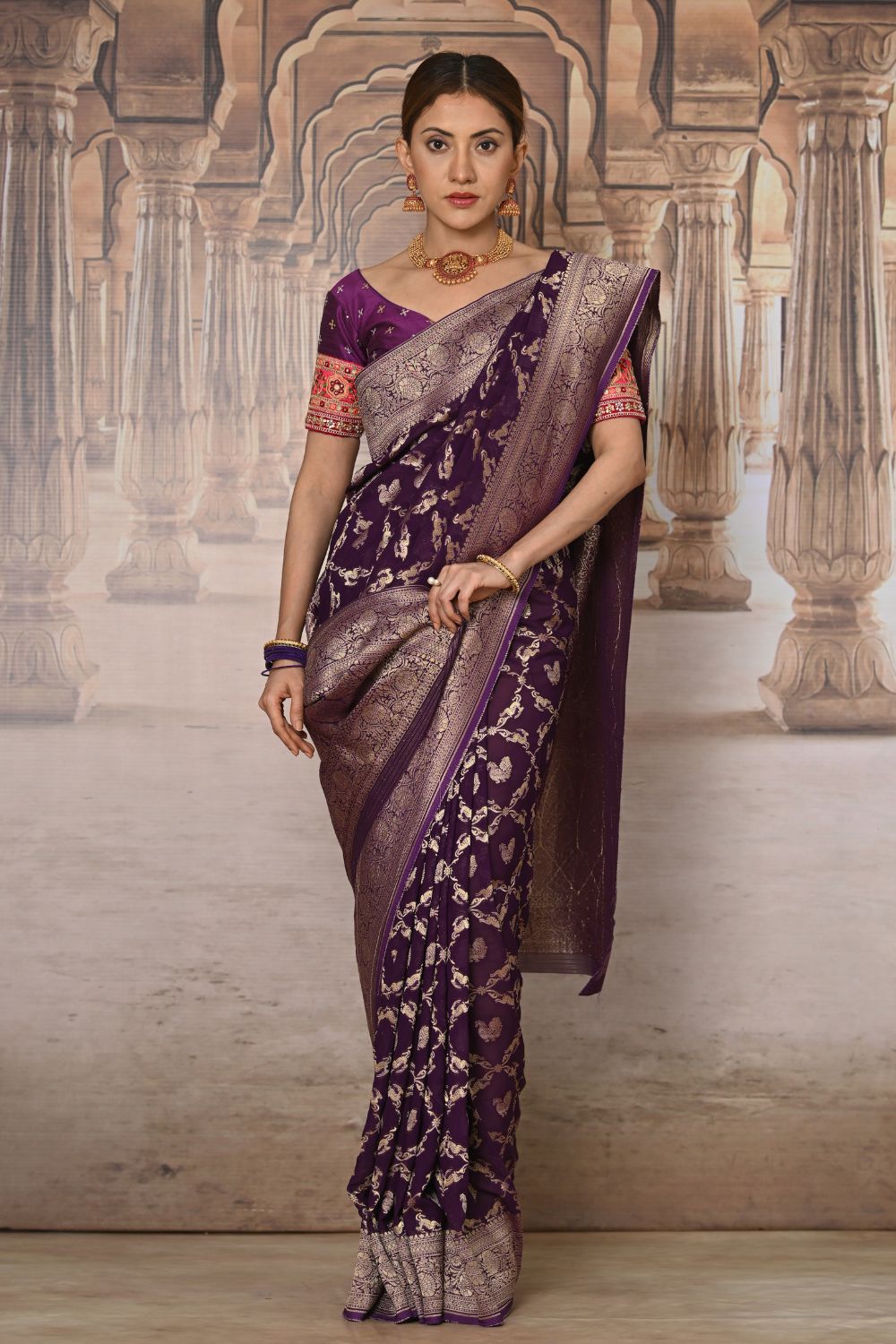 Buy Black Banarasi Silk Blend Saree Nitaraa