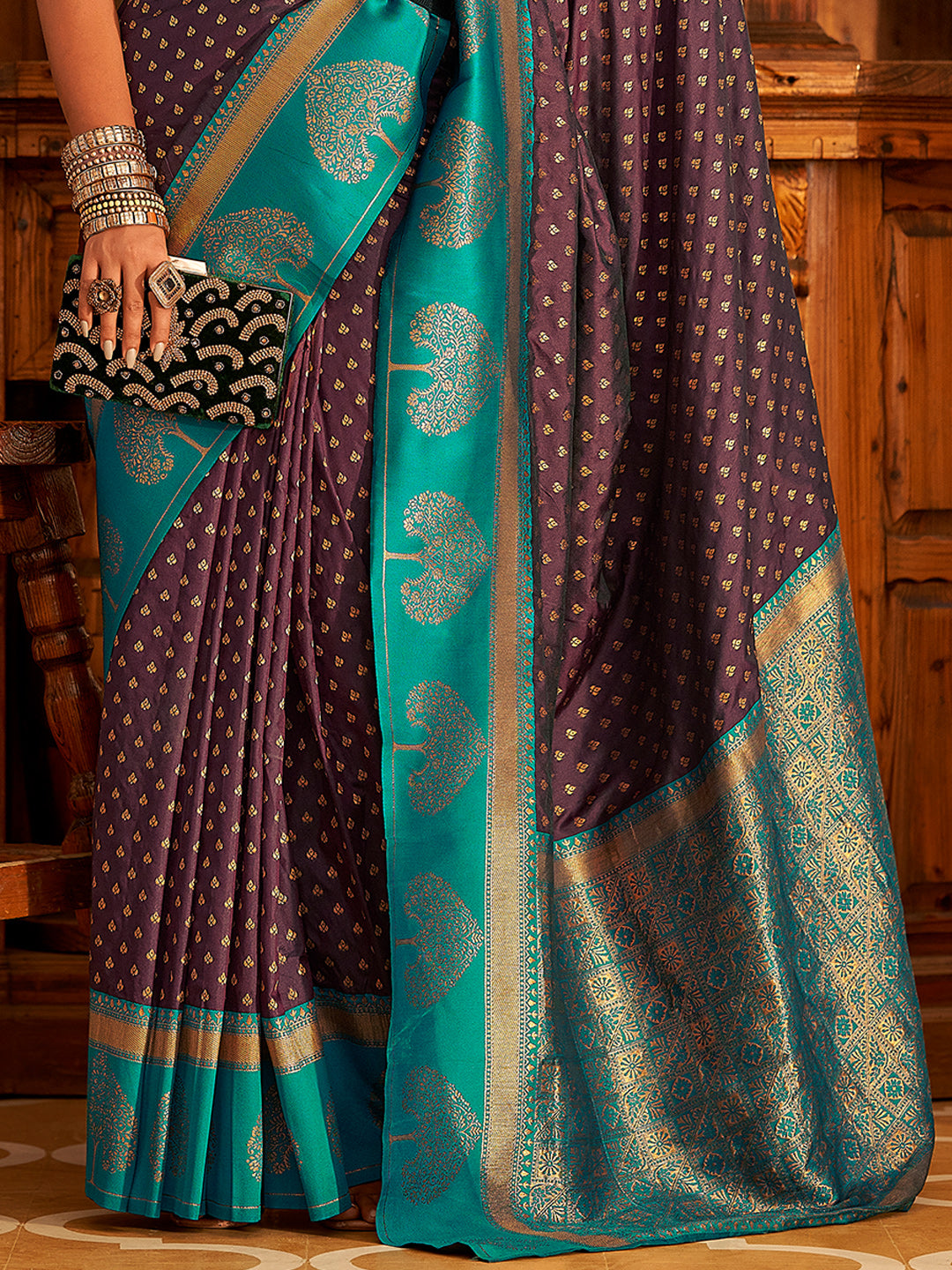 Dark Purple Soft Banarasi Paithani with Copper Zari Weaving Saree