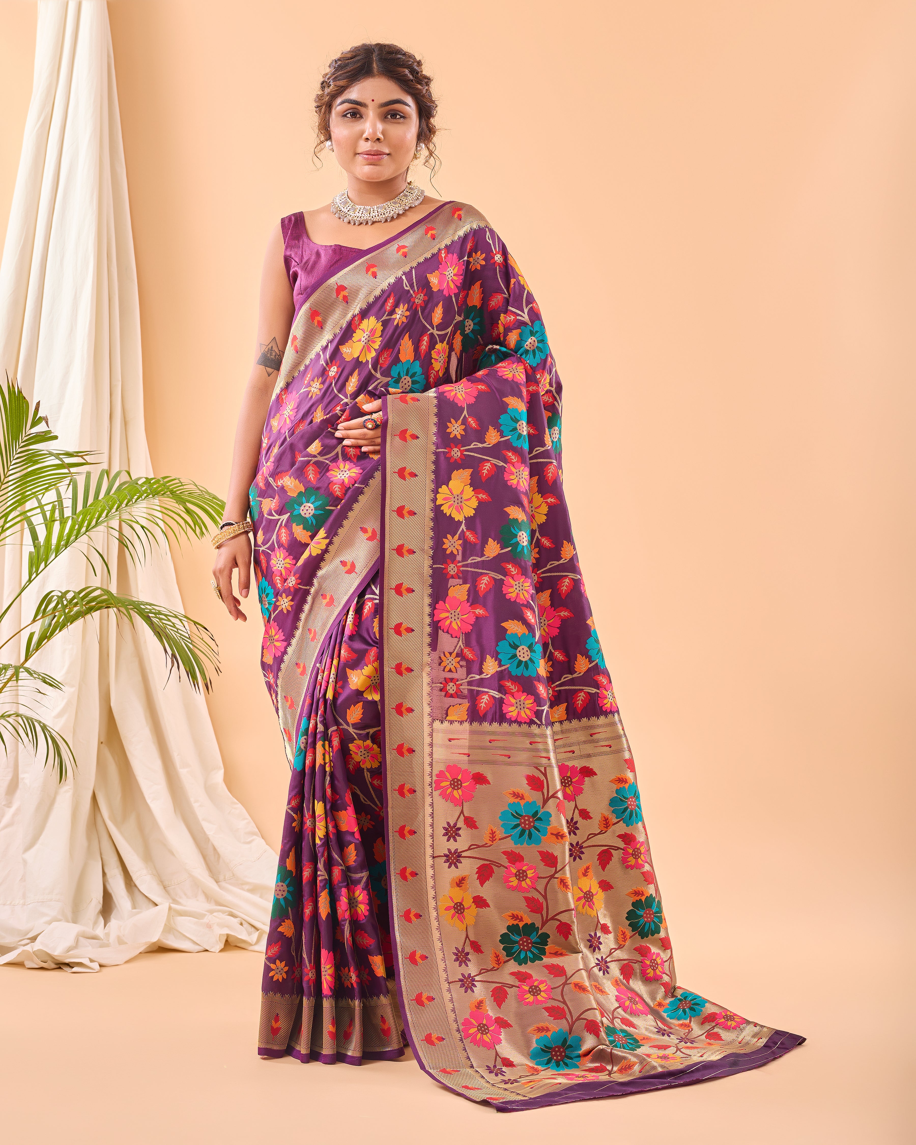 WINE Pure paithani silk SAREE