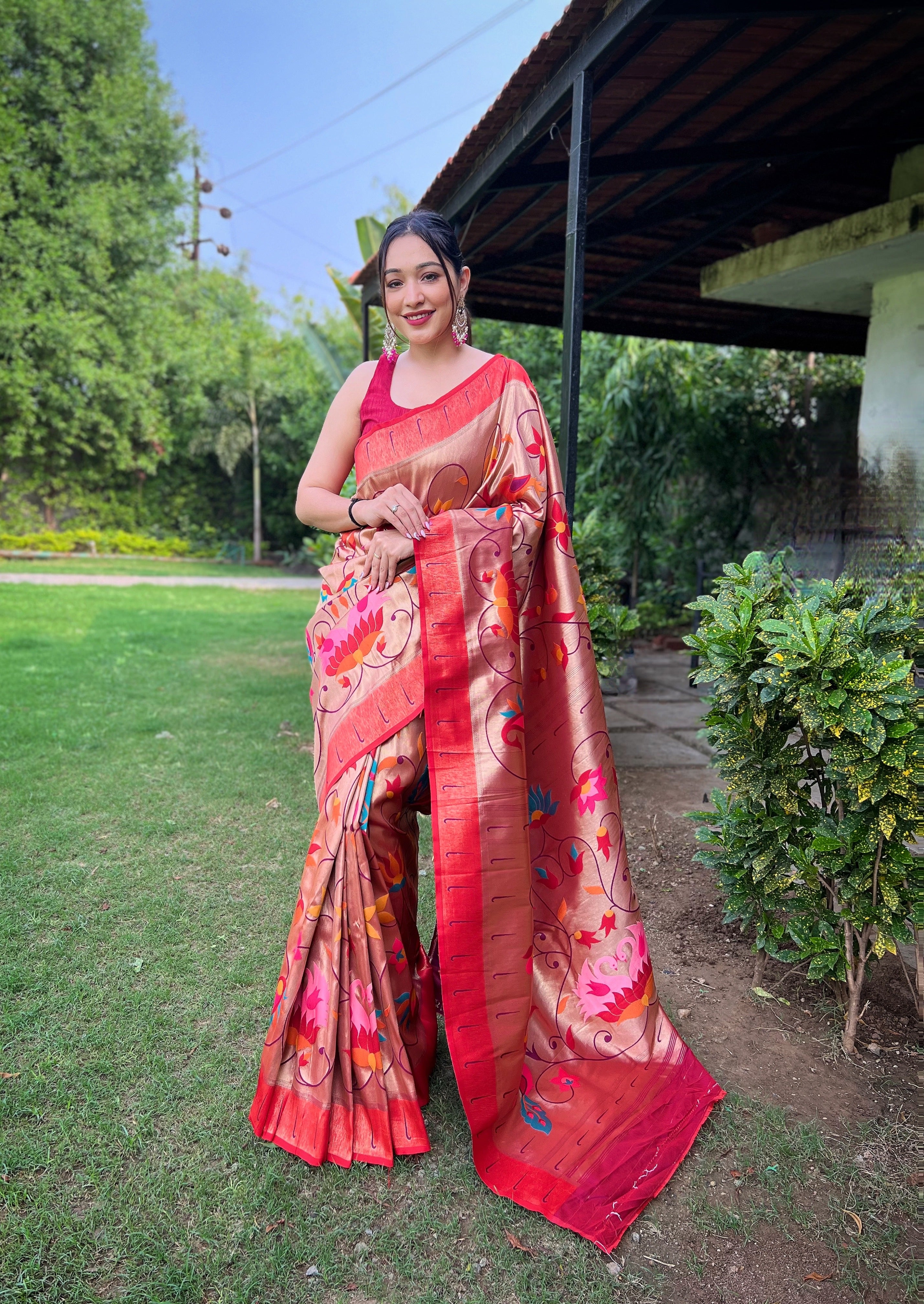 WINE Pure Pathani Silk SAREE