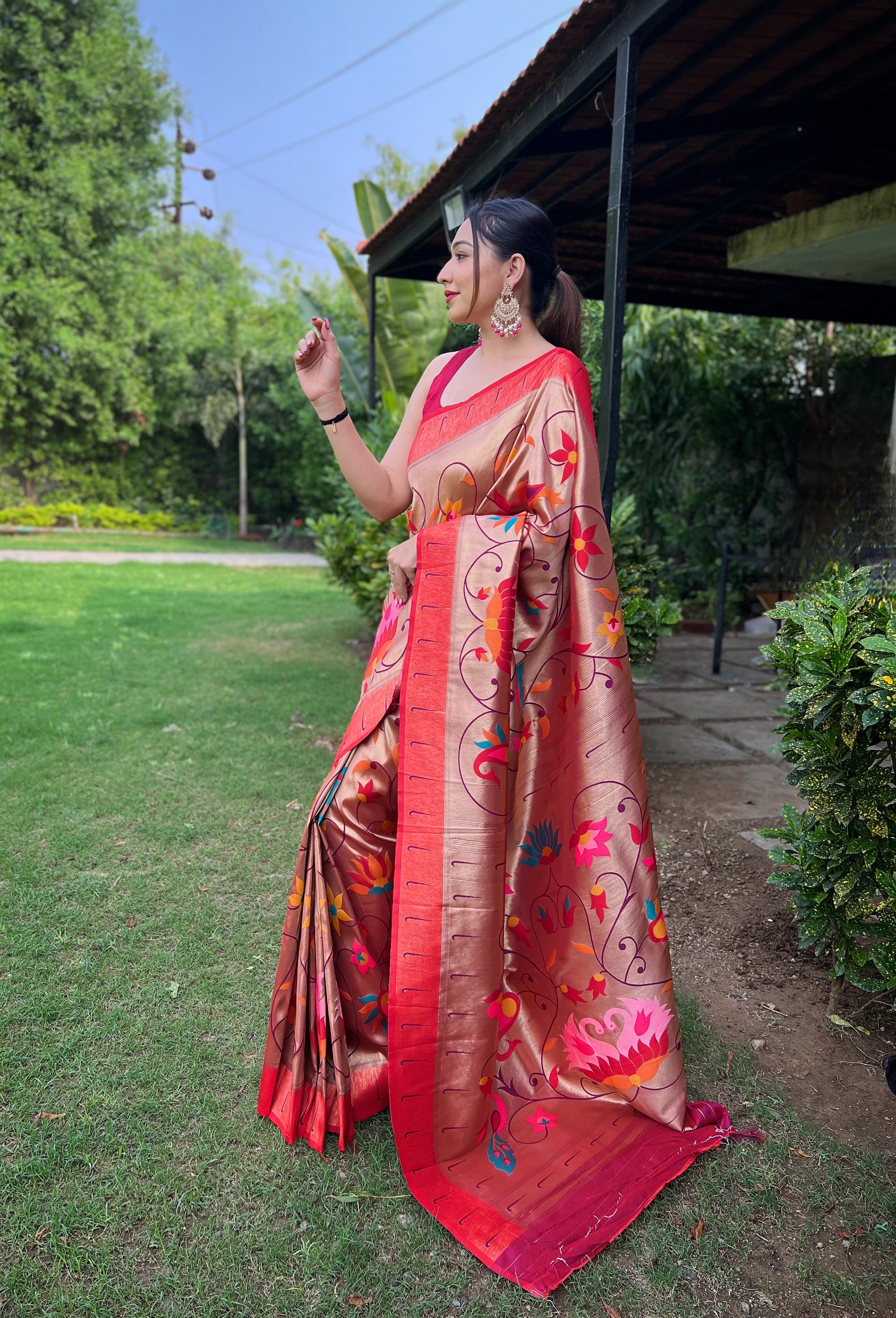 WINE Pure Pathani Silk SAREE