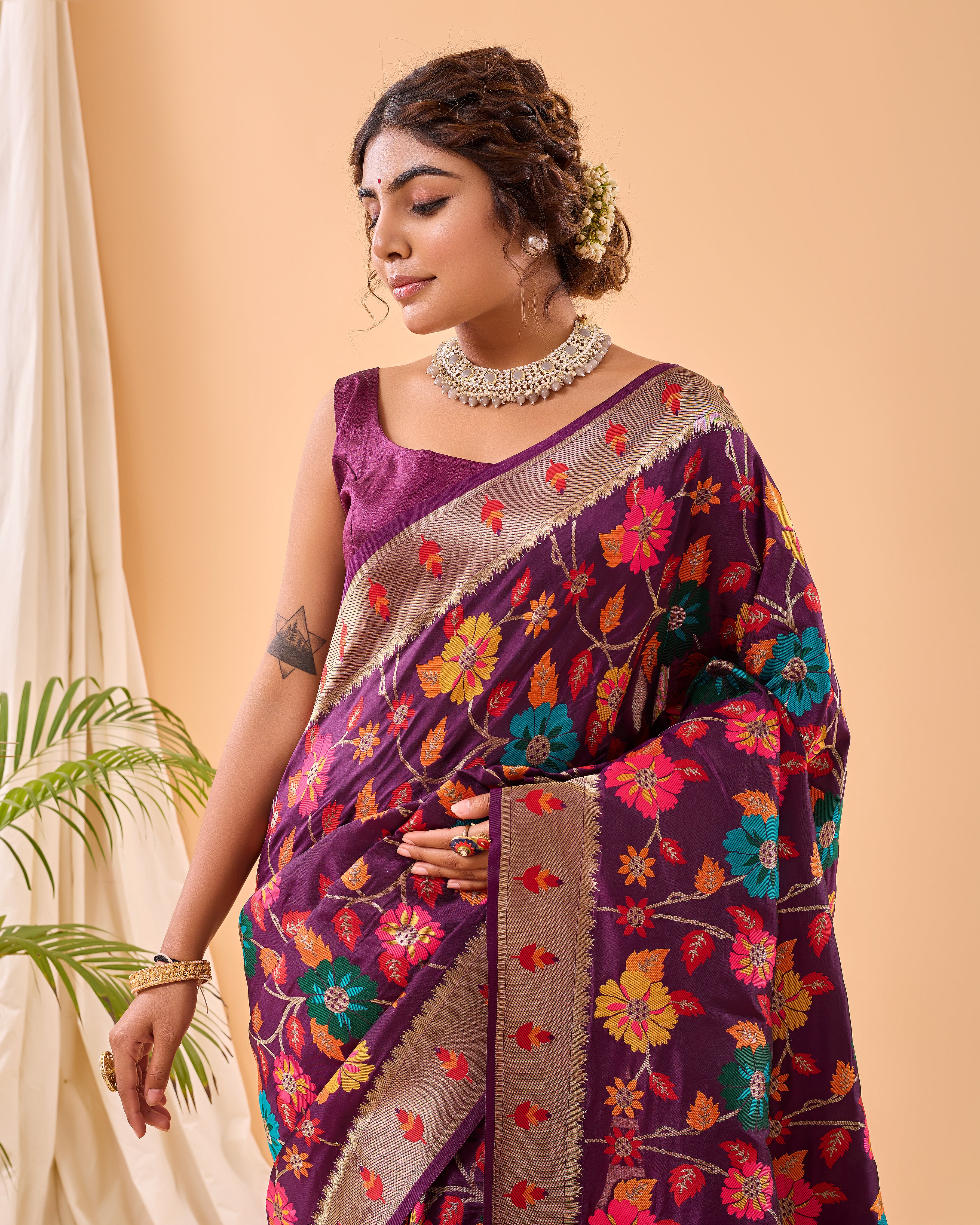 WINE Pure paithani silk SAREE
