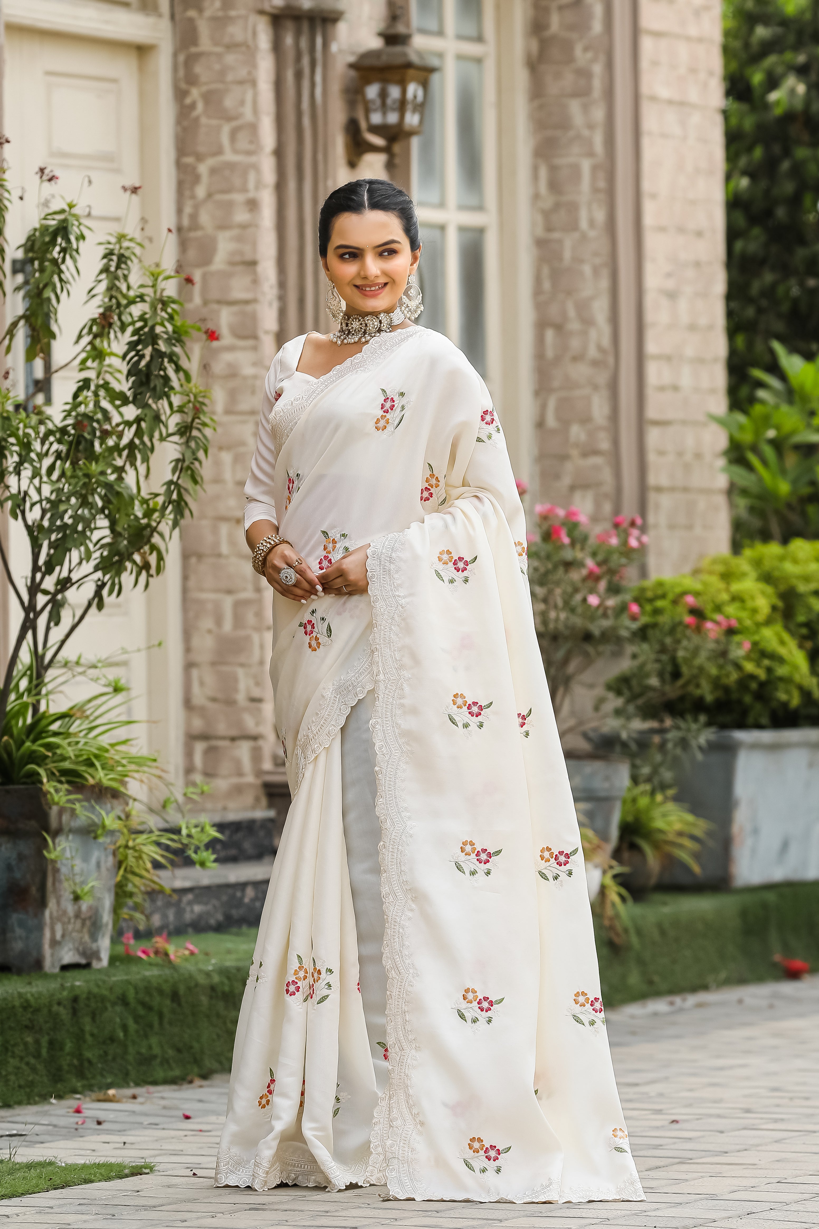 WHITE Tussar Cotton Saree