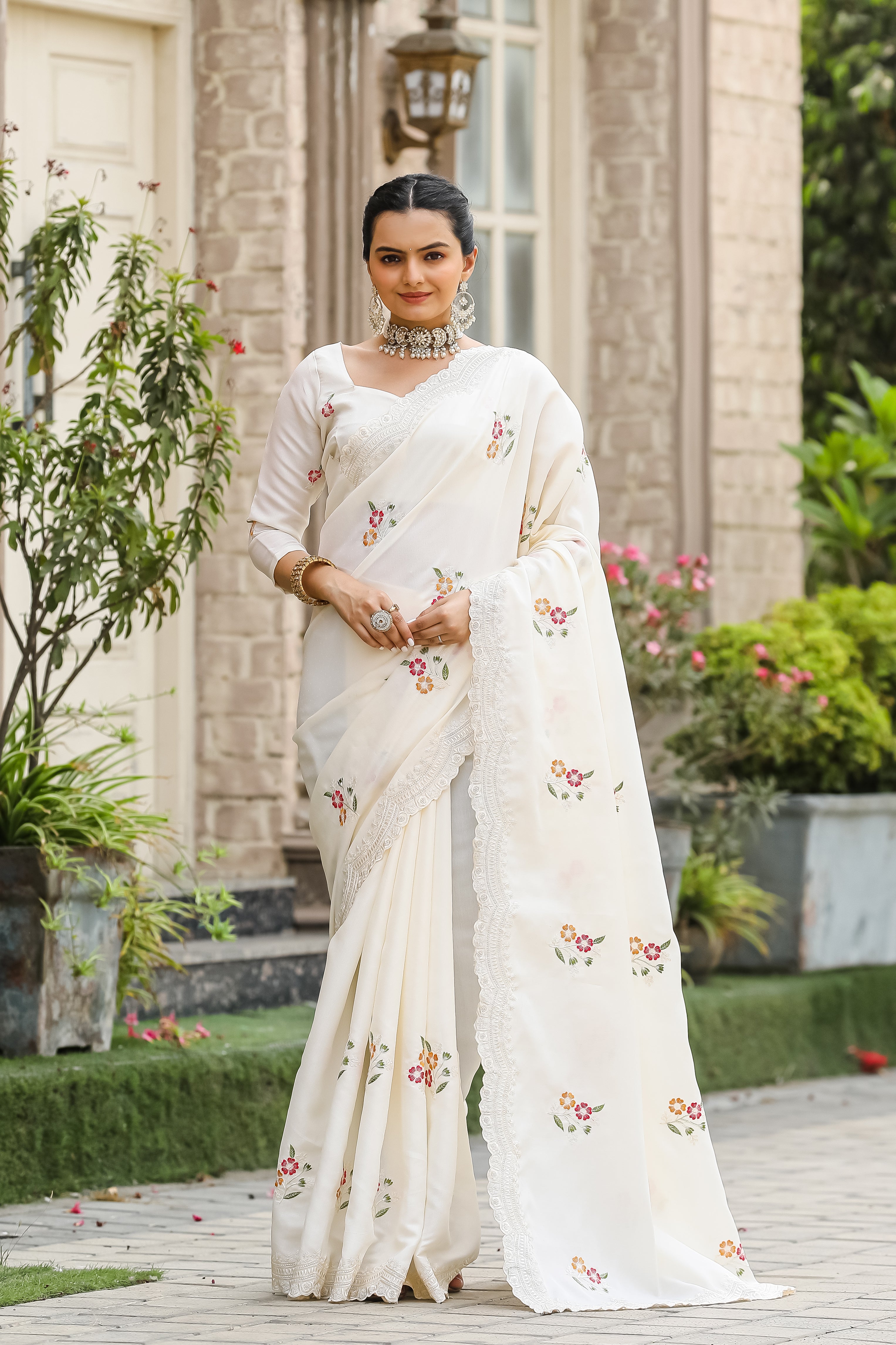 WHITE Tussar Cotton Saree