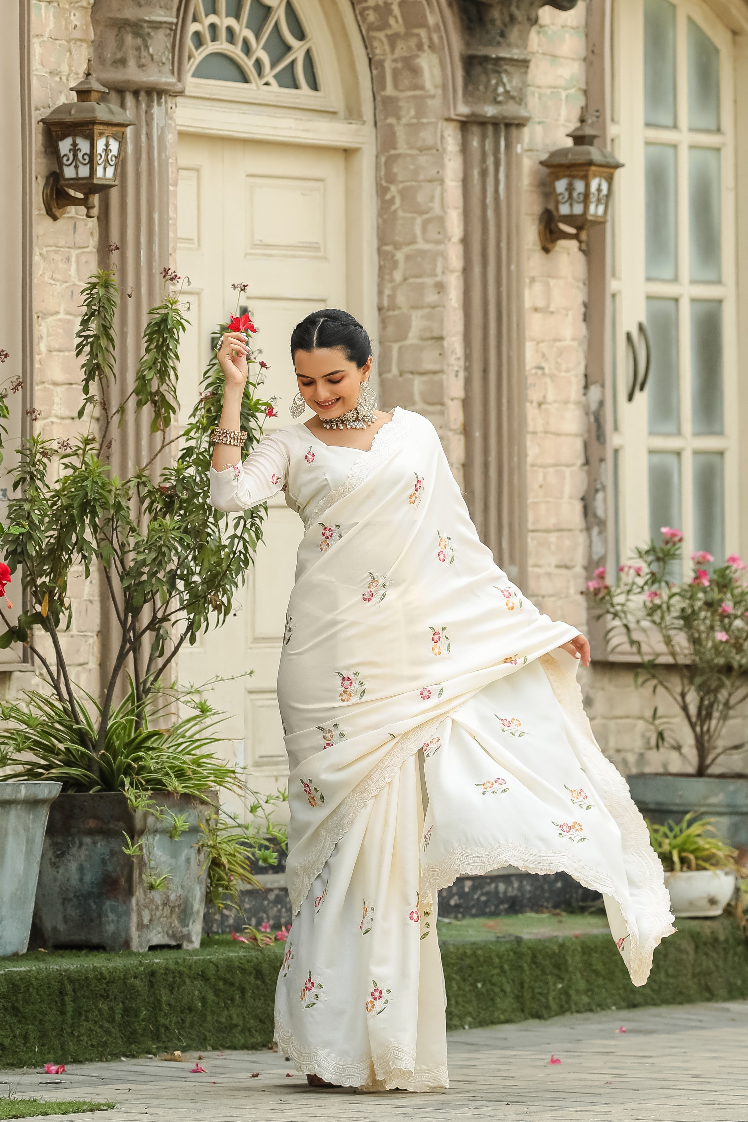 WHITE Tussar Cotton Saree