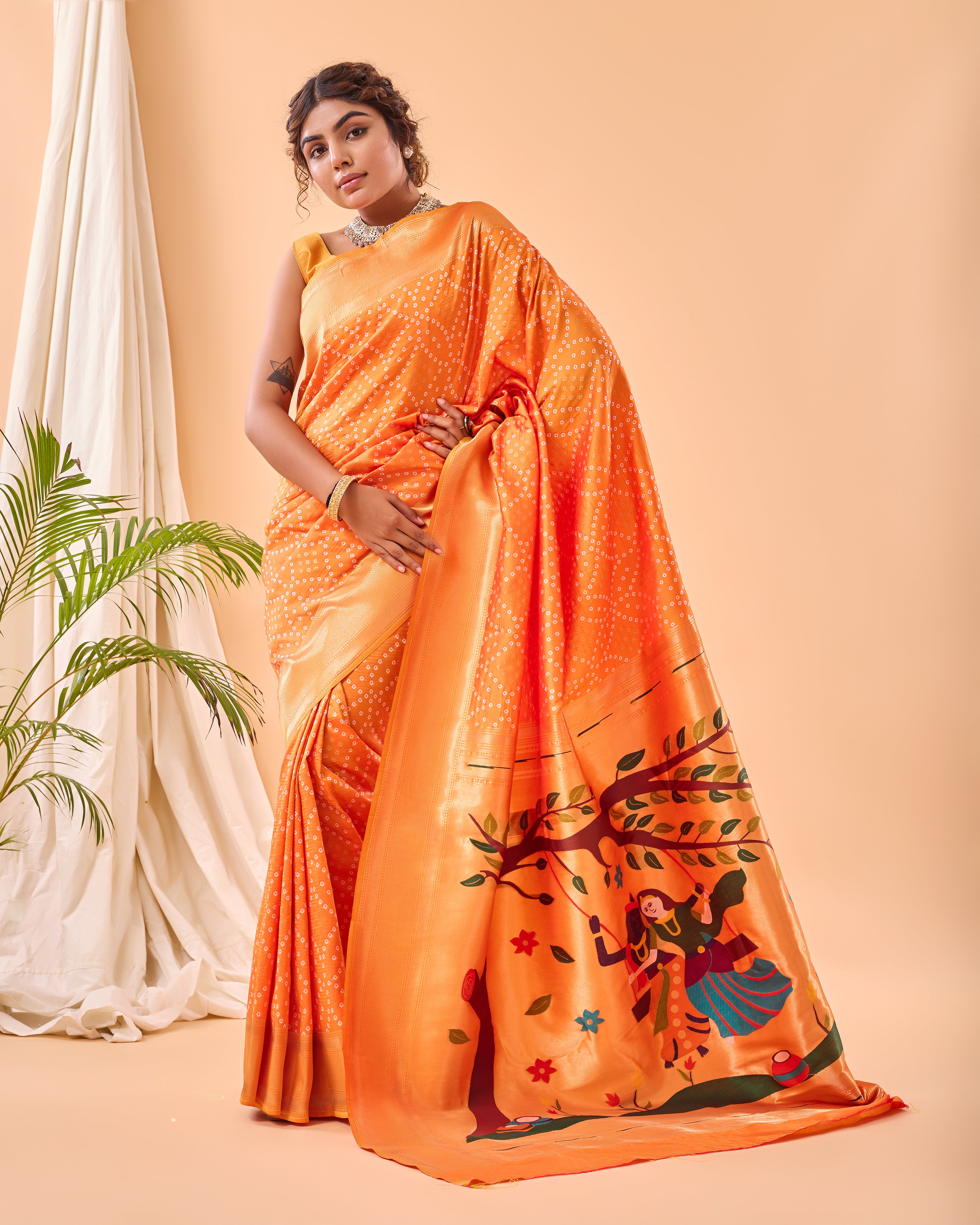 YELLOW Bandhani weaving SAREE