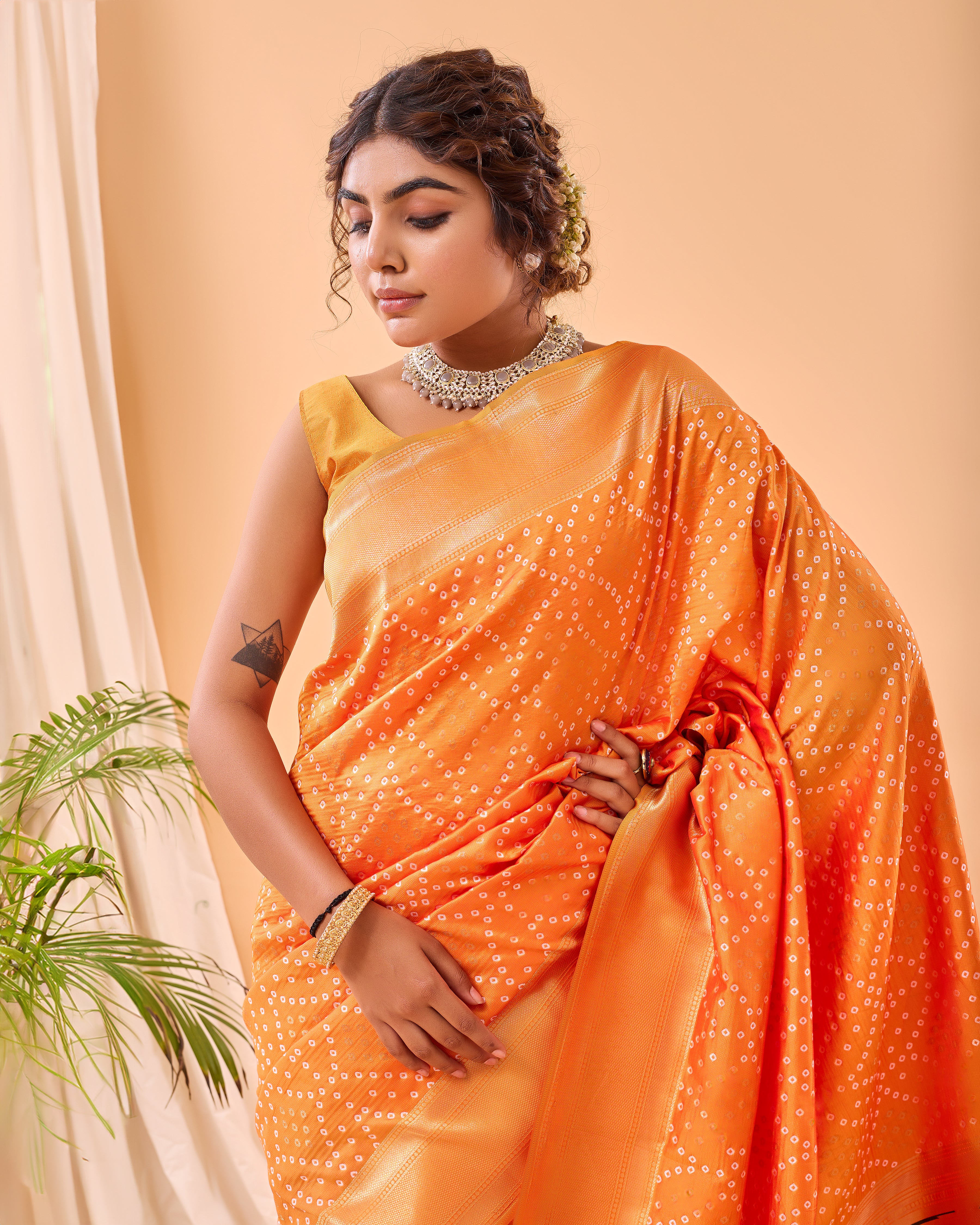 YELLOW Bandhani weaving SAREE