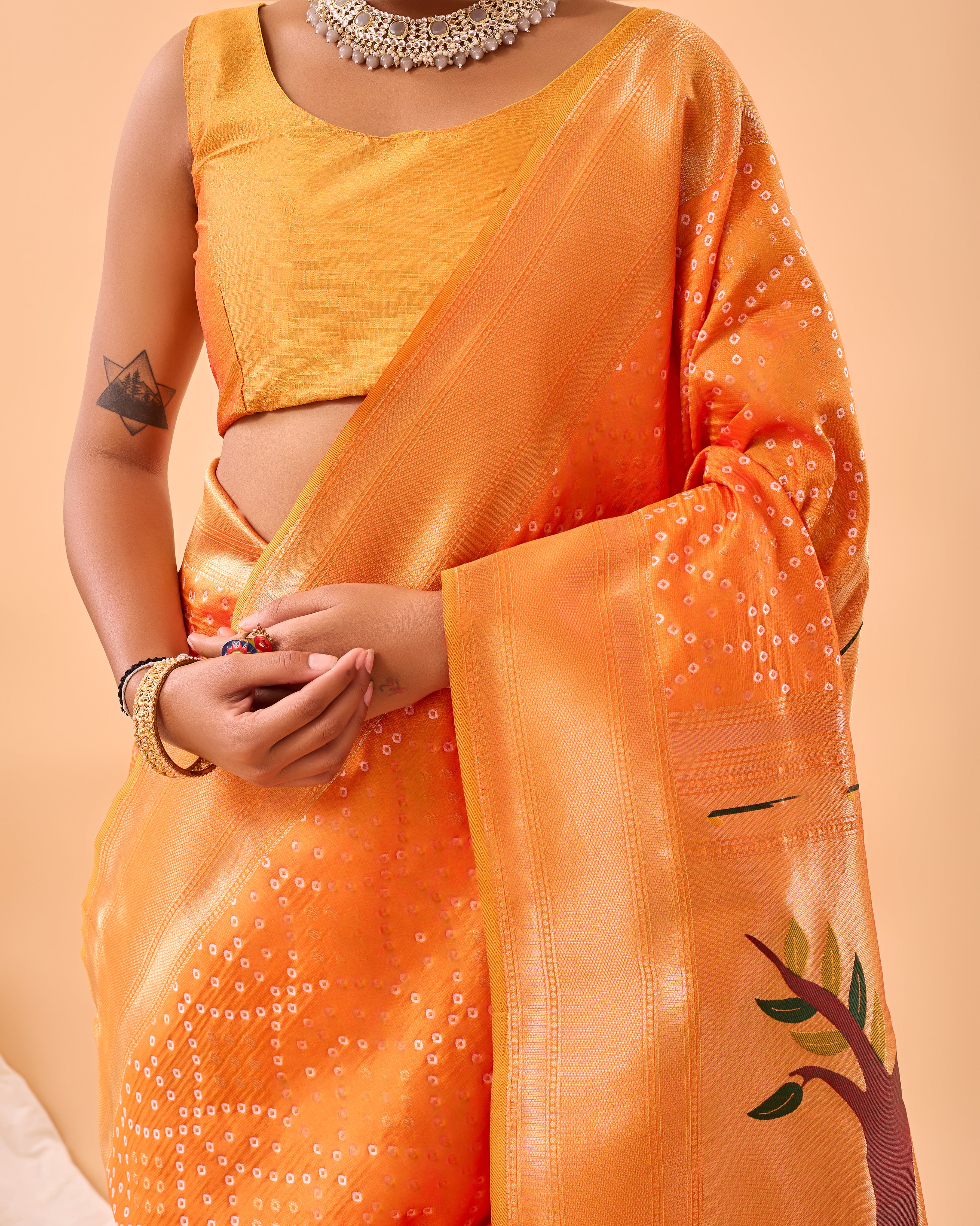 YELLOW Bandhani weaving SAREE