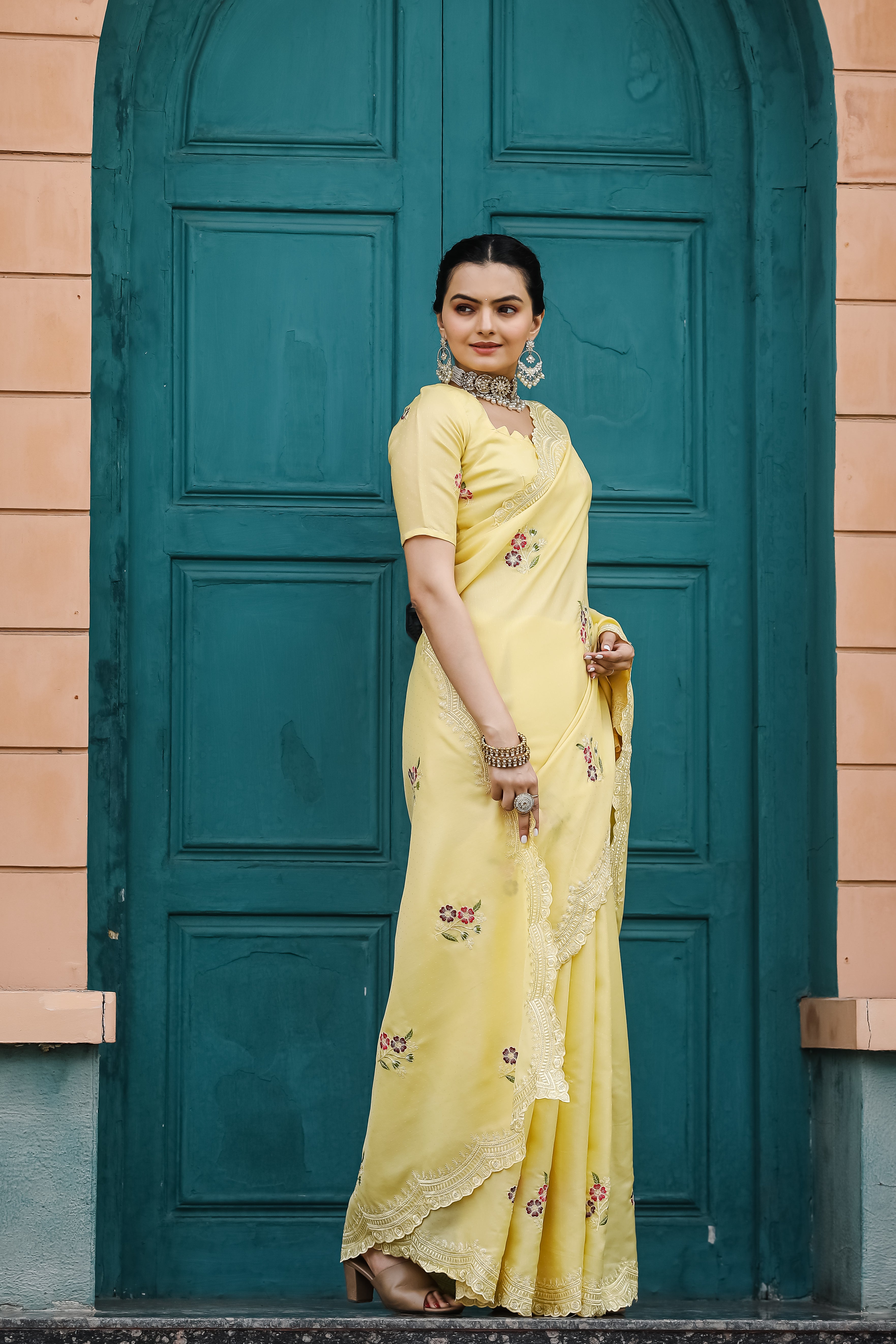 YELLOW Tussar Cotton Saree